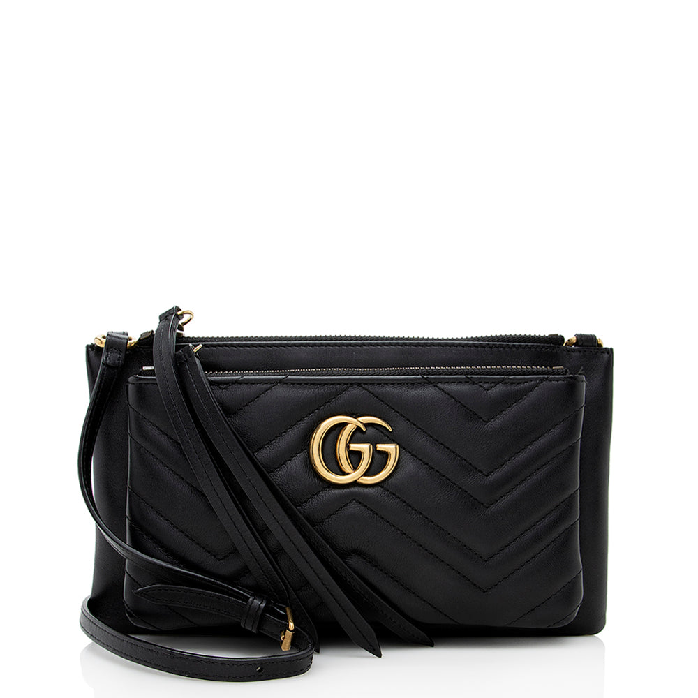 Gucci GG Marmont Double Zip SHF-UjjzWj Matelasse Leather Calfskin Black Crossbody Bag
