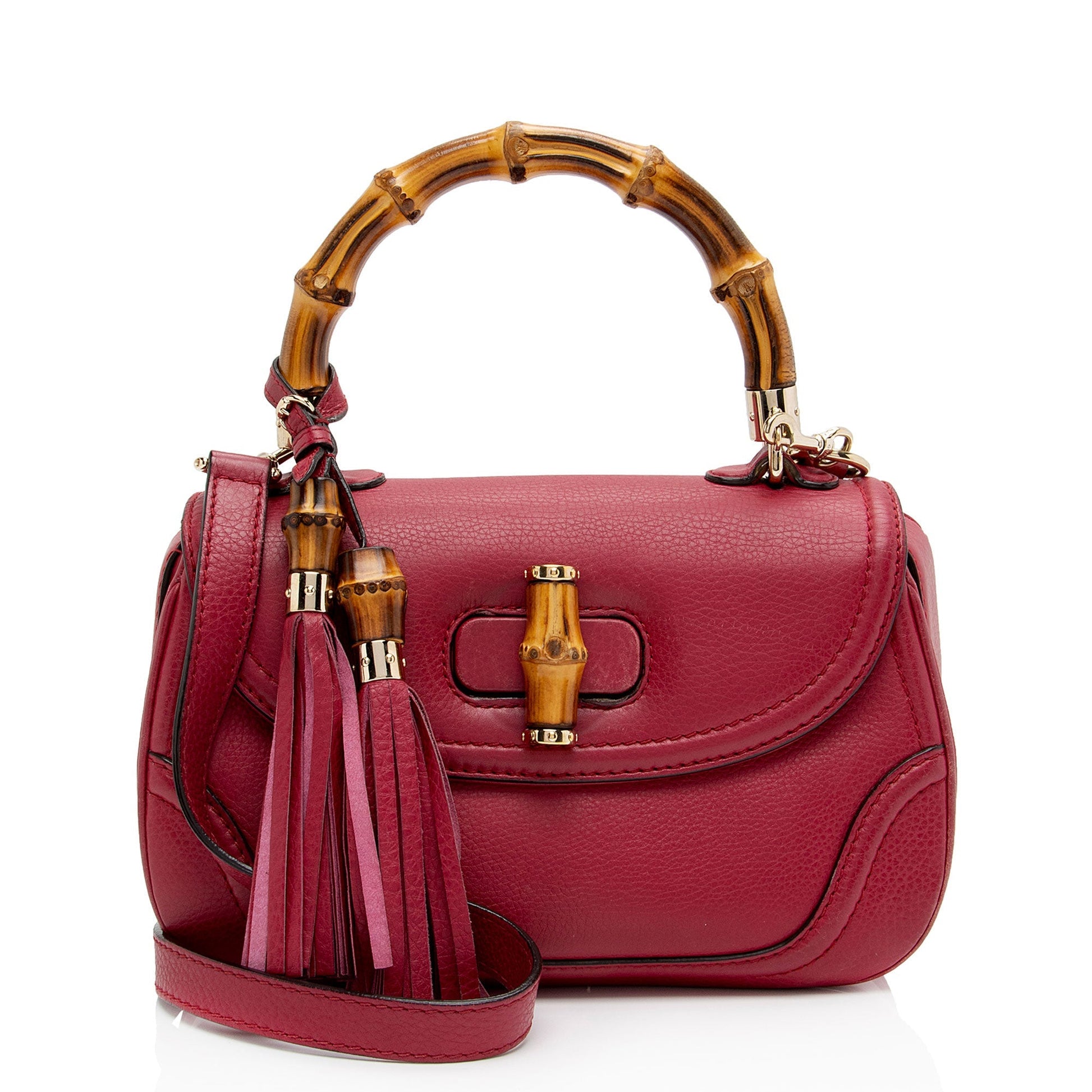 Gucci New Bamboo SHF-v2KUgA Leather Calfskin Pink Top Handle Satchel Bag