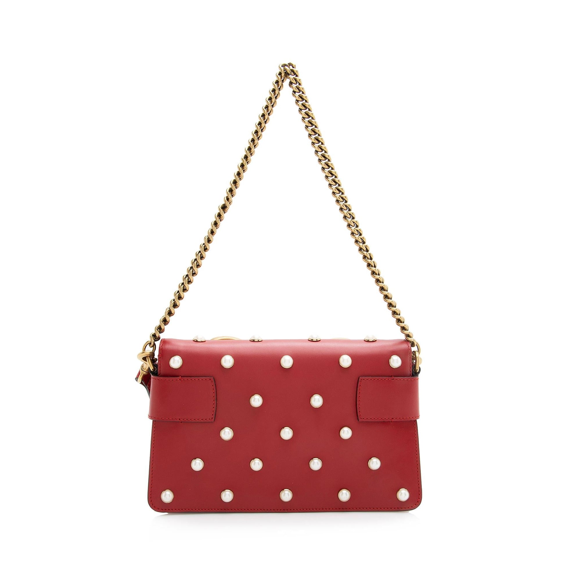 Gucci Pearl Bee Broadway SHF Nylon Calfskin Red Mini Crossbody Bag