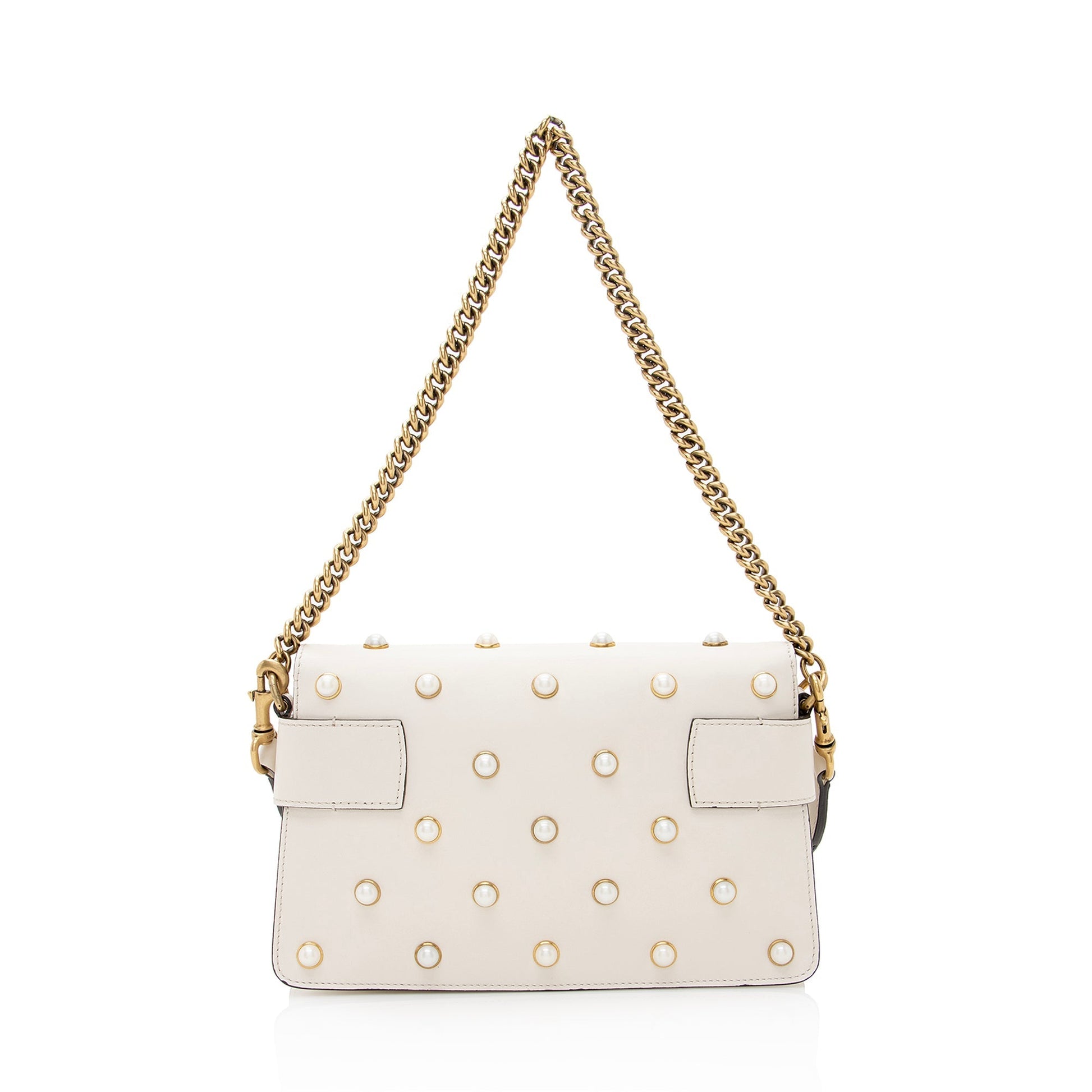 Gucci Pearl Bee Broadway SHF Nylon Calfskin White Mini Crossbody Bag