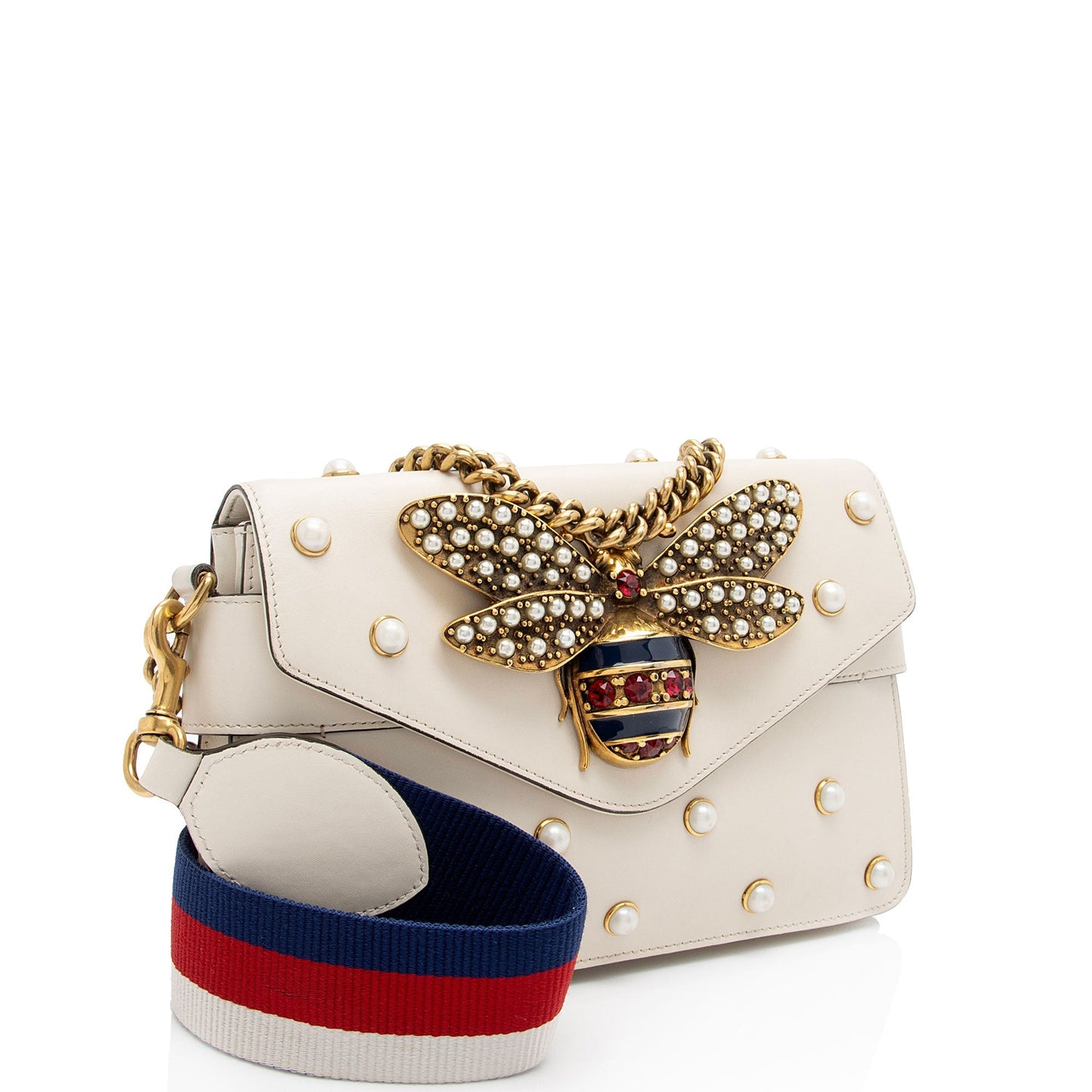 Gucci Pearl Bee Broadway SHF-tRht4u Nylon Calfskin White Mini Crossbody Bag