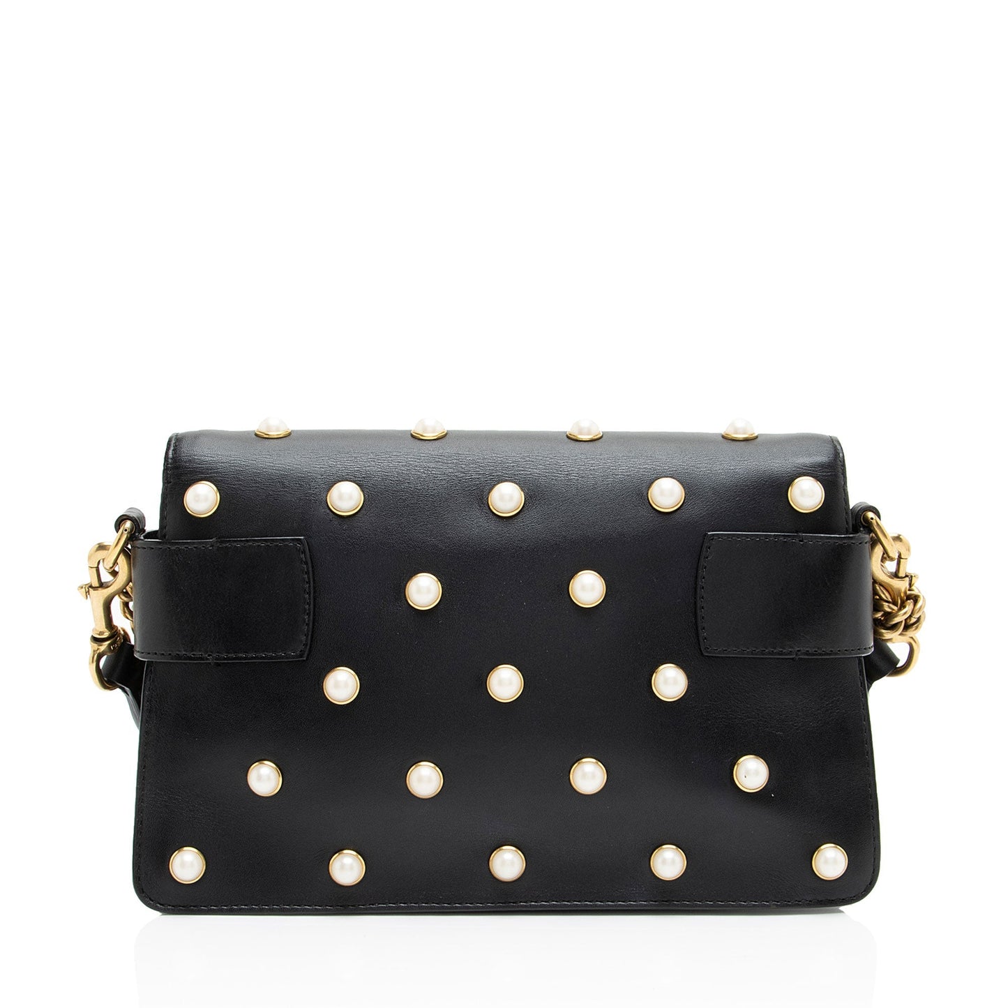 Gucci Pearl Bee Broadway Nylon Calfskin Black Mini Crossbody Bag