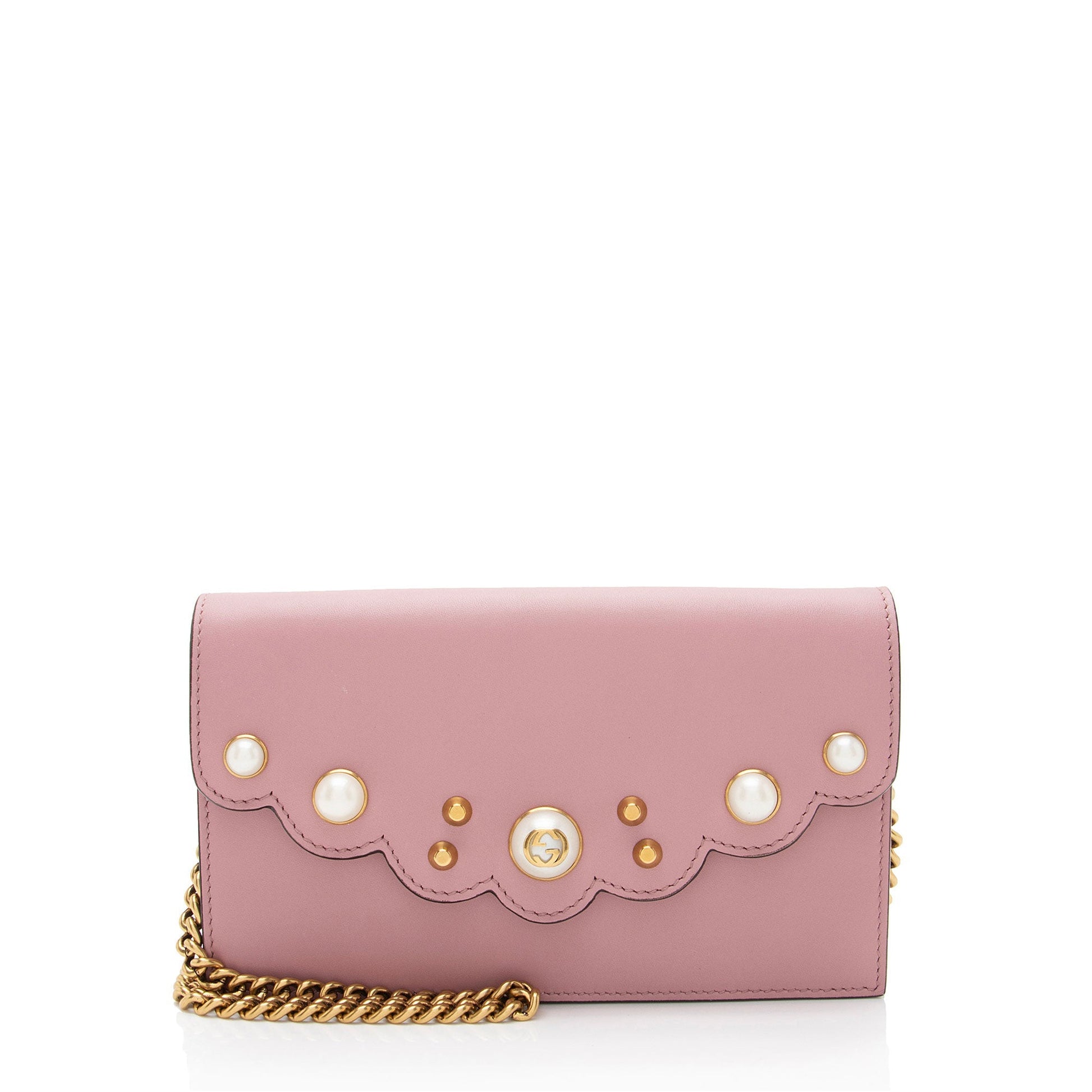 Gucci Peony Pearly Wallet on Chain Leather Calfskin Pink Mini Crossbody Bag