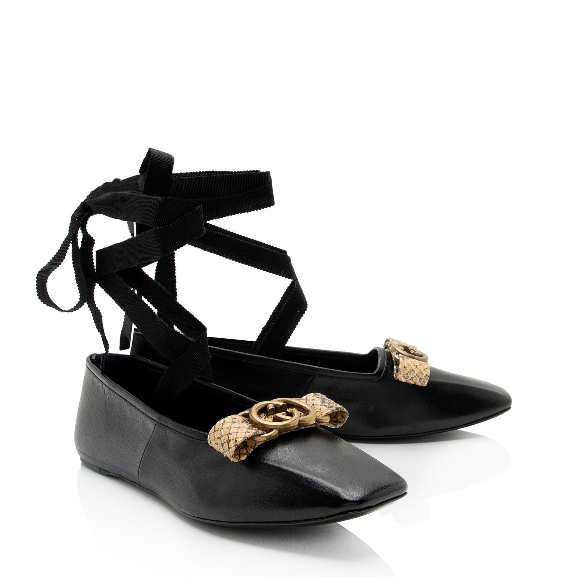 Gucci Calfskin Python Bow Interlocking Ballet Flats Size Shoes