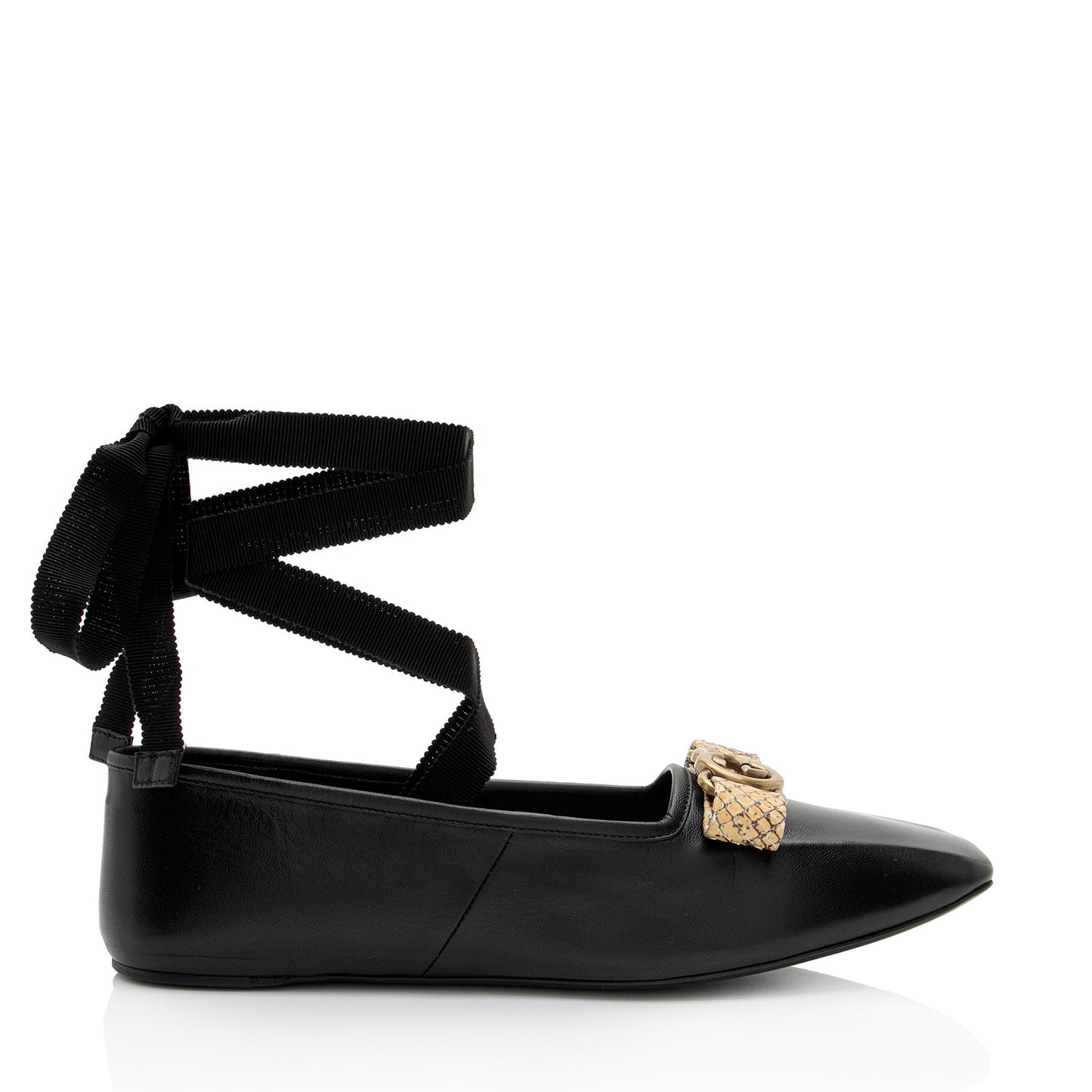 Gucci Calfskin Python Bow Interlocking Ballet Flats Size Shoes