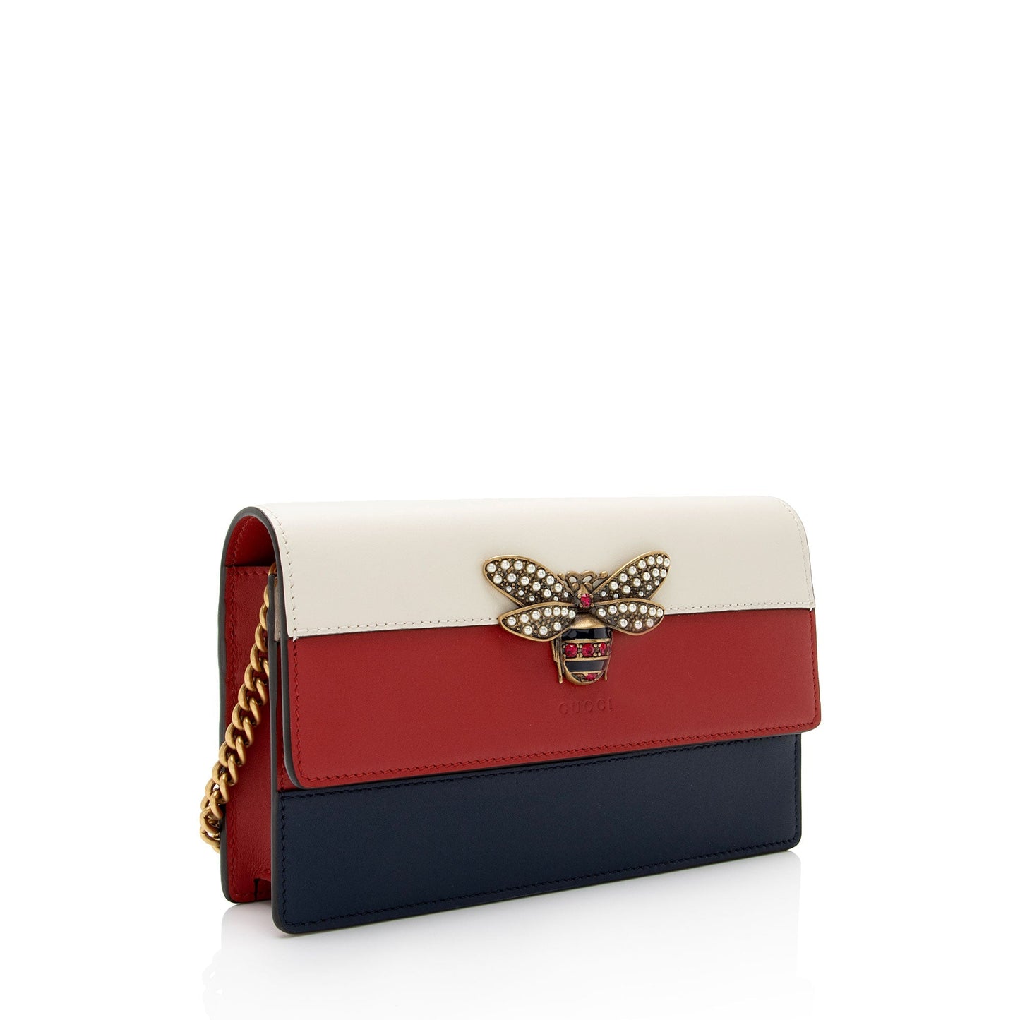 Gucci Queen Margaret Wallet on Chain Calfskin White Blue Red Crossbody Bag Shf Xxvjvv