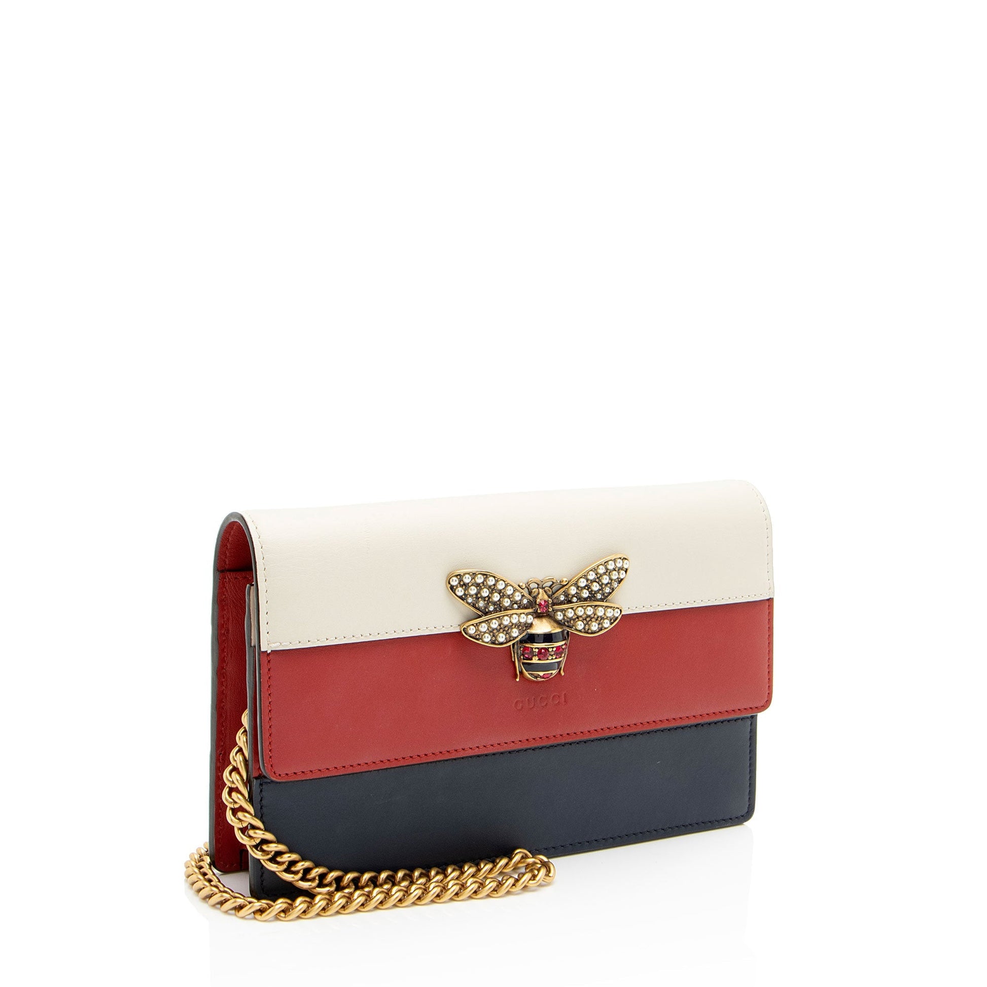 Gucci Queen Margaret Wallet on Chain Calfskin White Blue Red Crossbody Bag