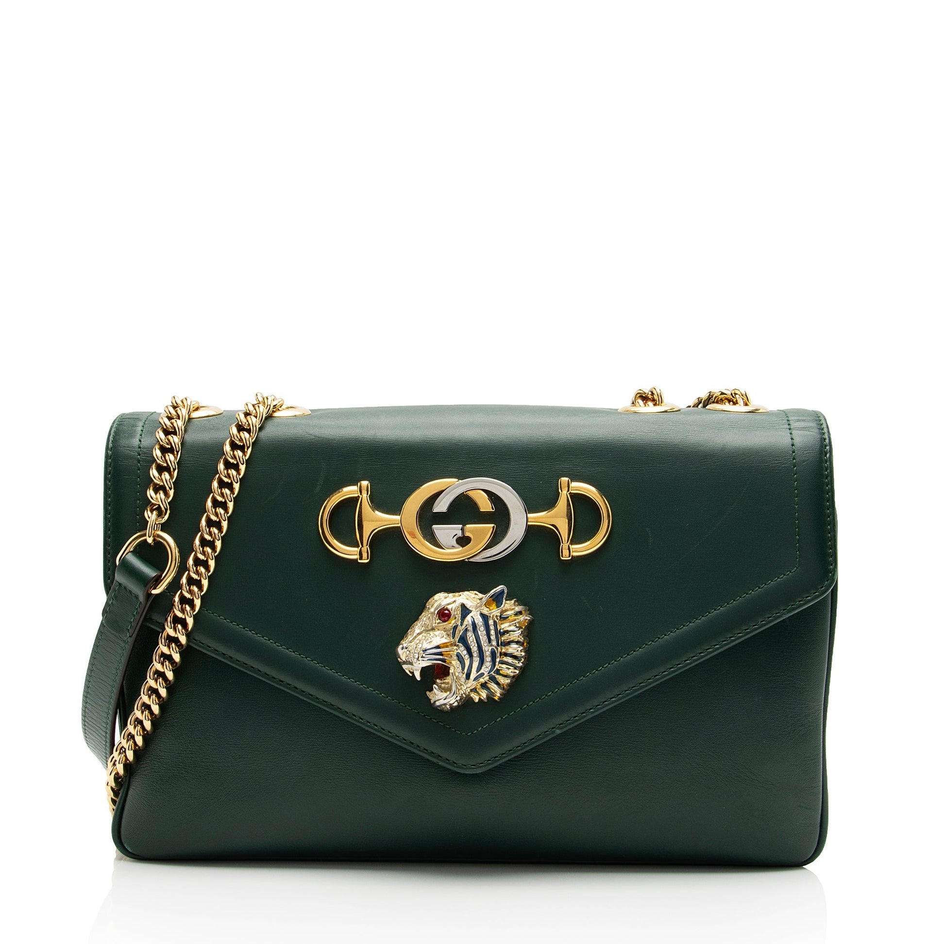 Gucci Rajah SHF-FDKT5l Calfskin Green Medium Shoulder Bag