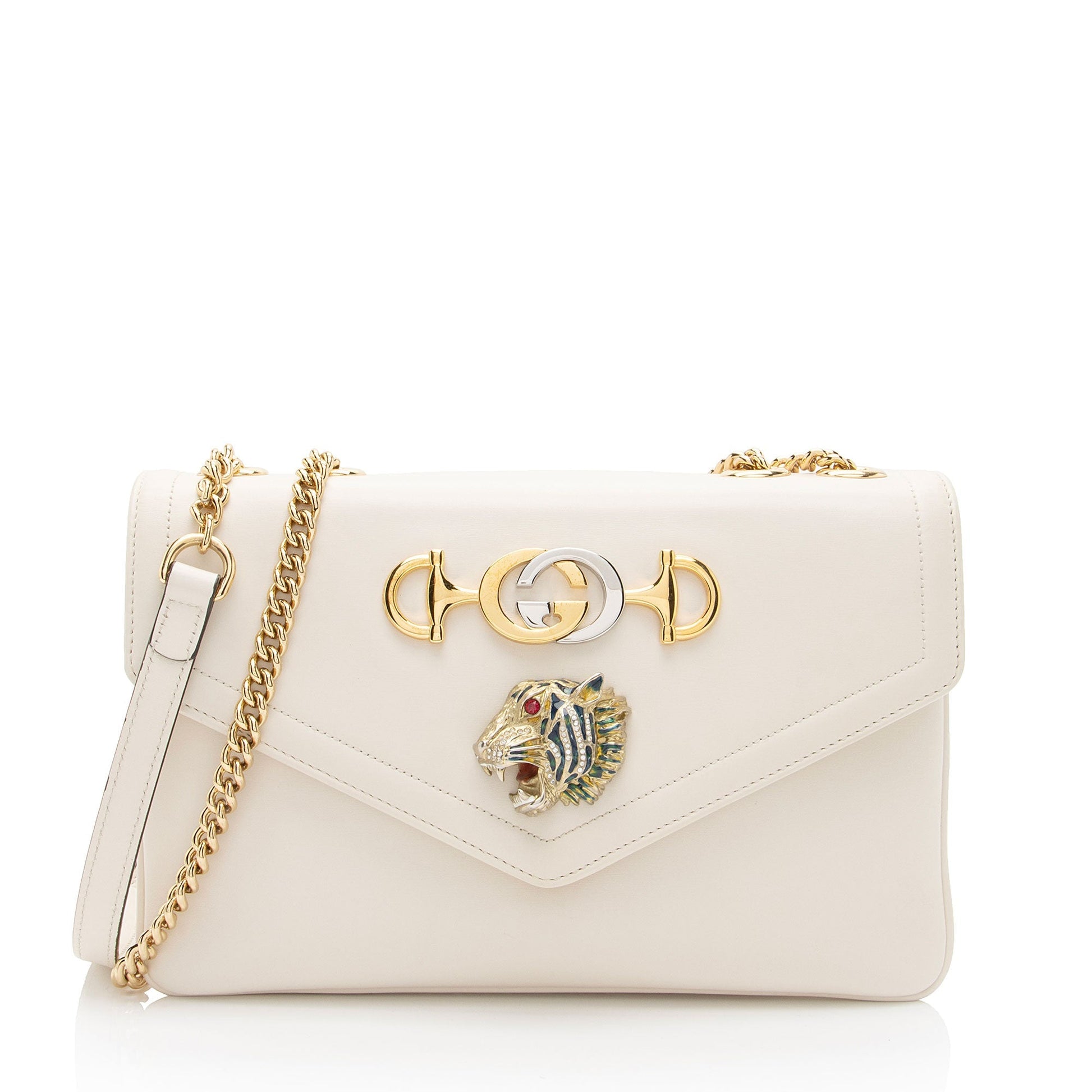 Gucci Rajah Zumi Calfskin White Medium Crossbody Bag