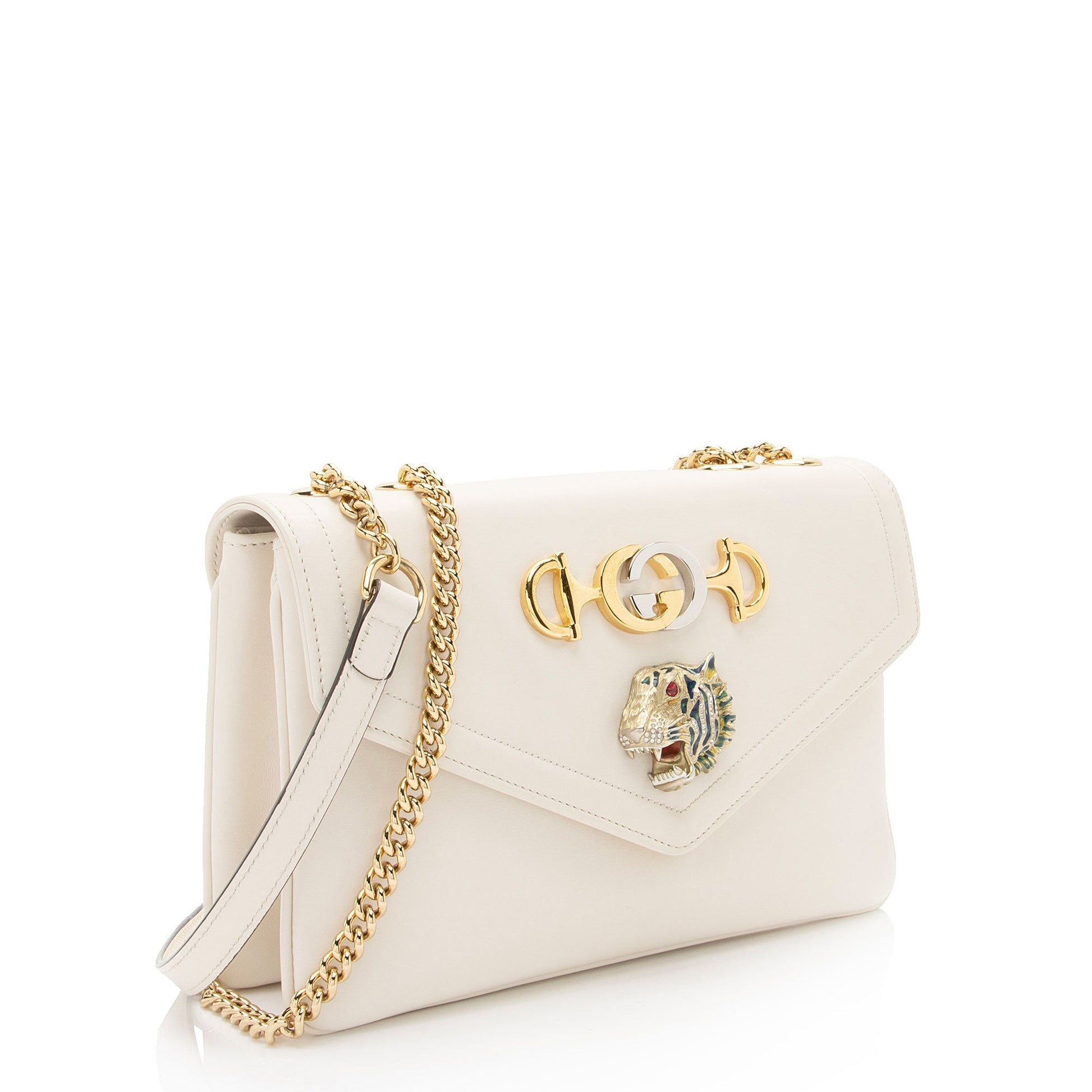 Gucci Rajah Zumi Calfskin White Medium Crossbody Bag