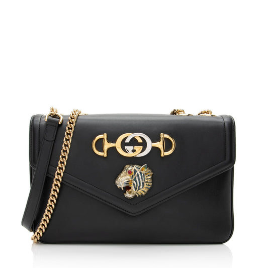 Gucci Rajah Zumi Calfskin Black Medium Crossbody Bag