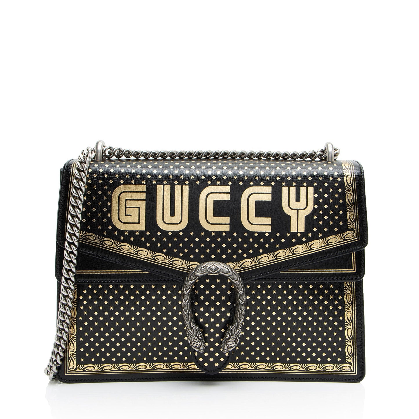 Gucci Star Print Guccy Dionysus Calfskin Black Gold Medium Shoulder Bag