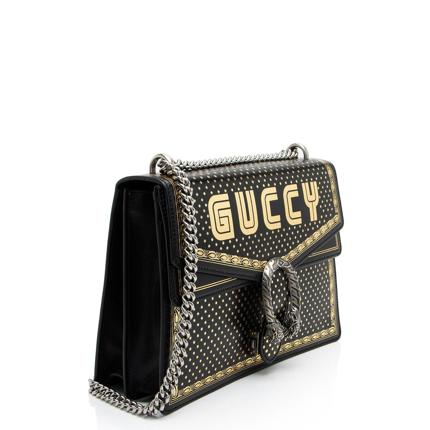 Gucci Star Print Guccy Dionysus Calfskin Black Gold Medium Shoulder Bag