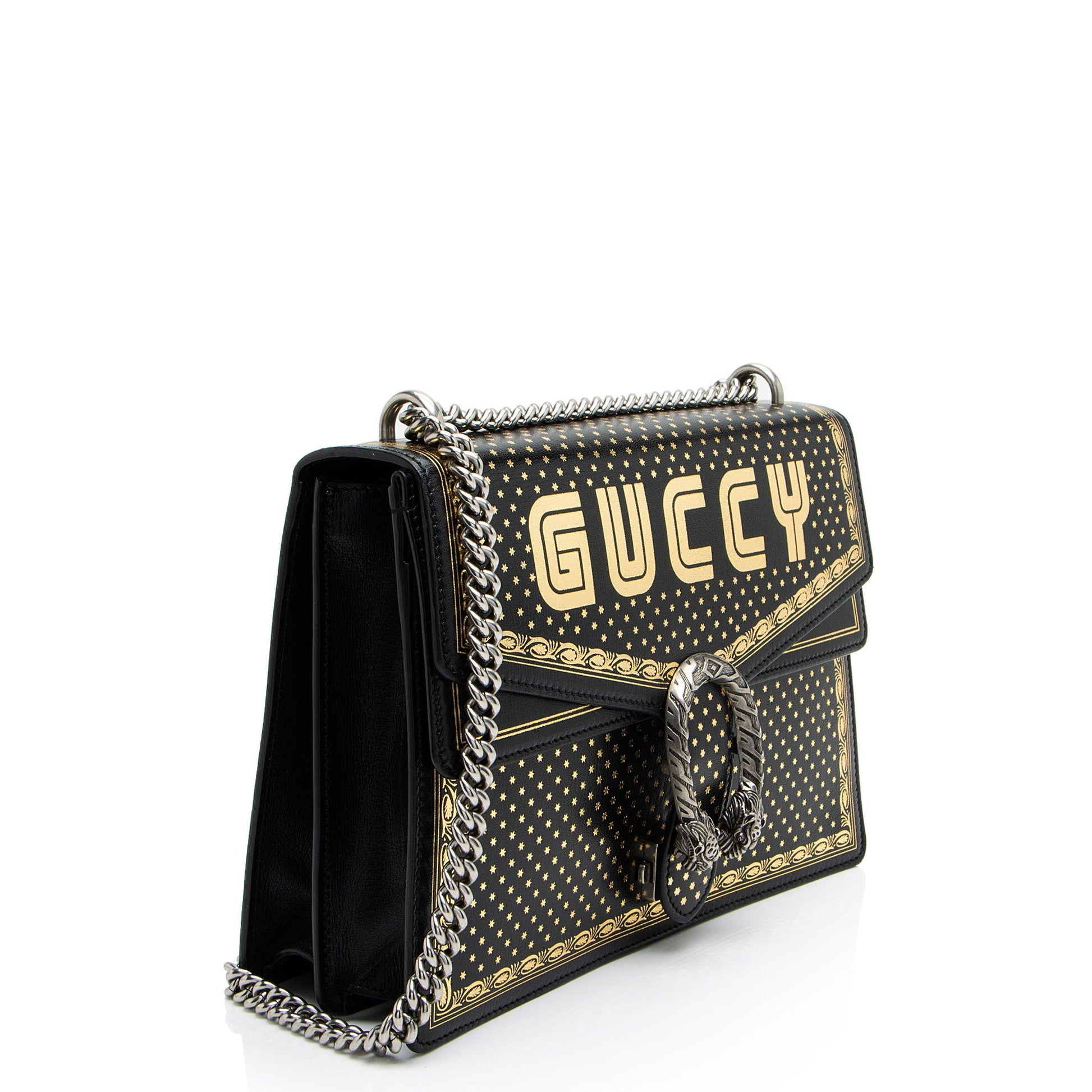 Gucci Star Print Guccy Dionysus Calfskin Black Gold Medium Shoulder Bag