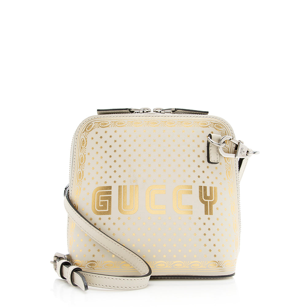 Gucci Star Print Guccy SHF Calfskin White Mini Crossbody Bag