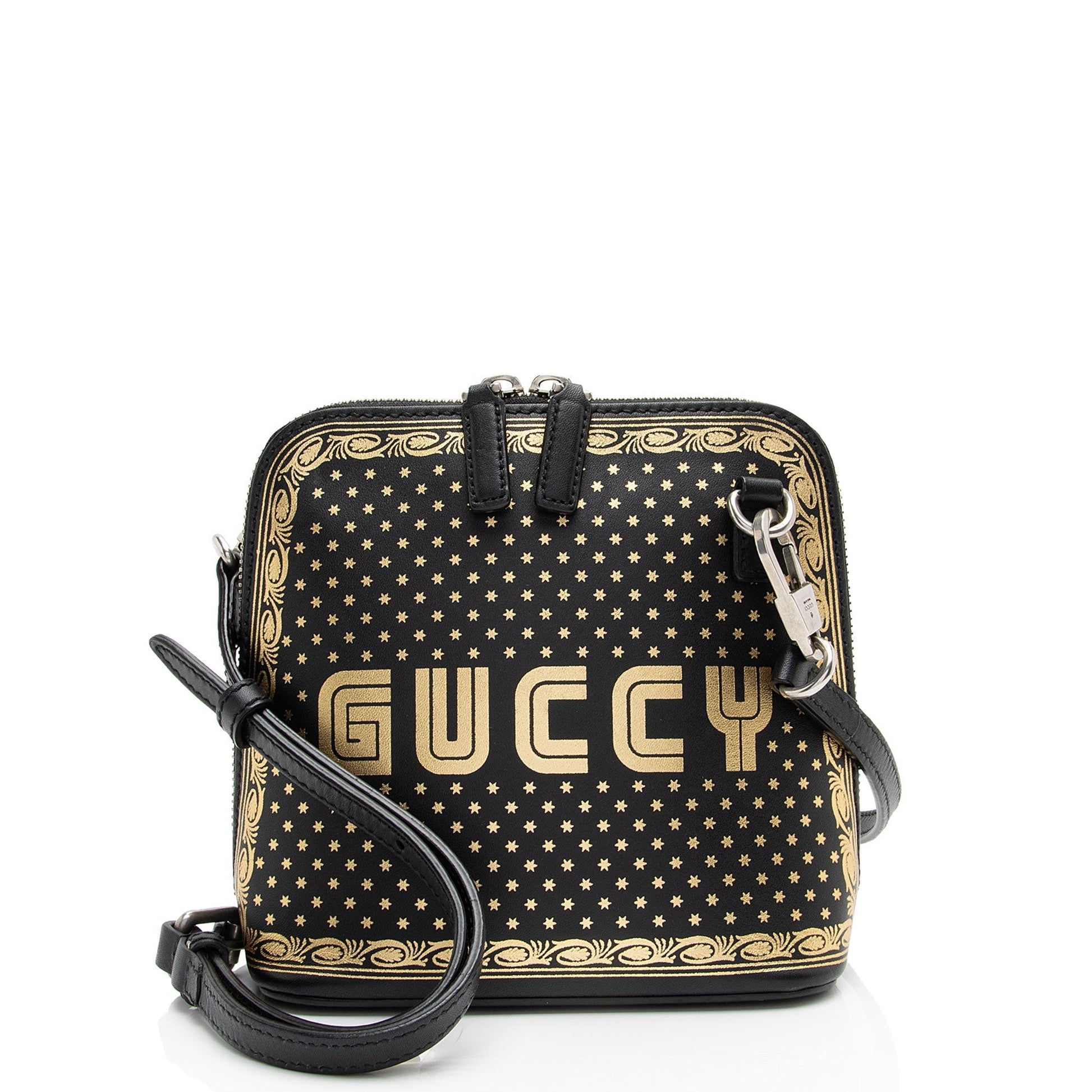 Gucci Star Print Guccy Calfskin Black Gold Mini Crossbody Bag Shf Bf5G9D
