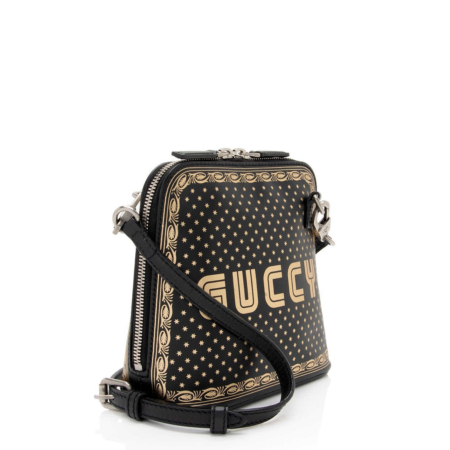 Gucci Star Print Guccy Calfskin Black Gold Mini Crossbody Bag