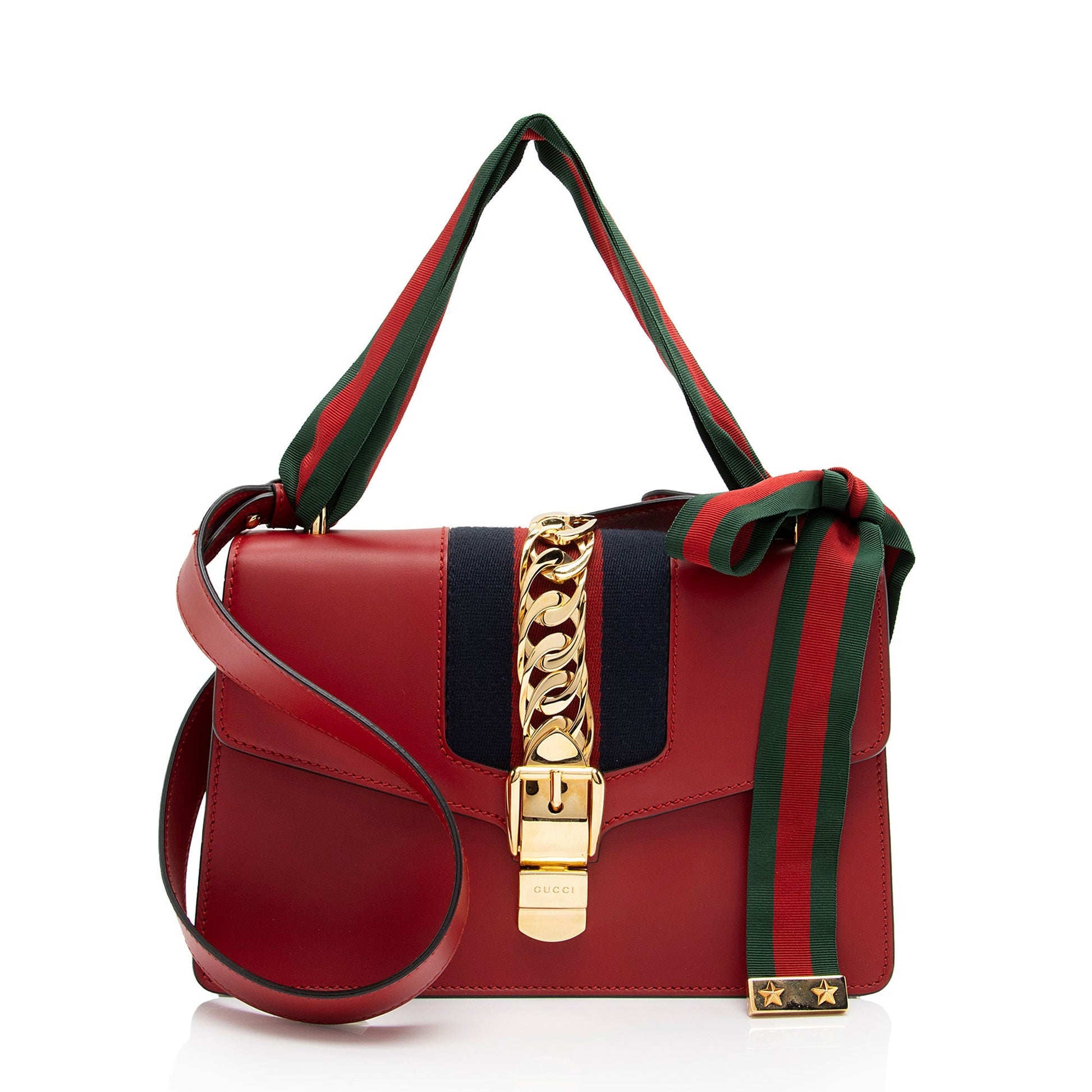 Gucci Sylvie SHF-pDYCA5 Nylon Calfskin Red Small Shoulder Bag