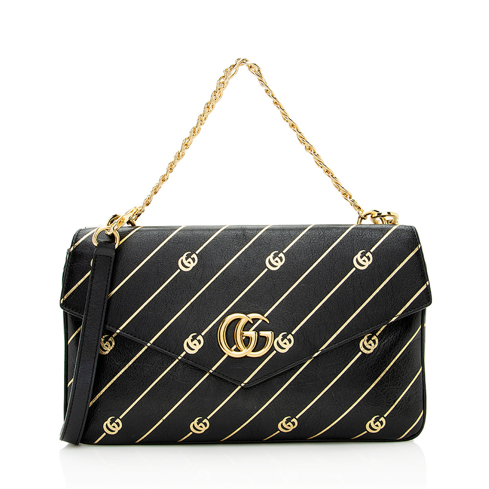 Gucci Diagonal Stipe Thiara Double SHF Calfskin Black White Crossbody Bag