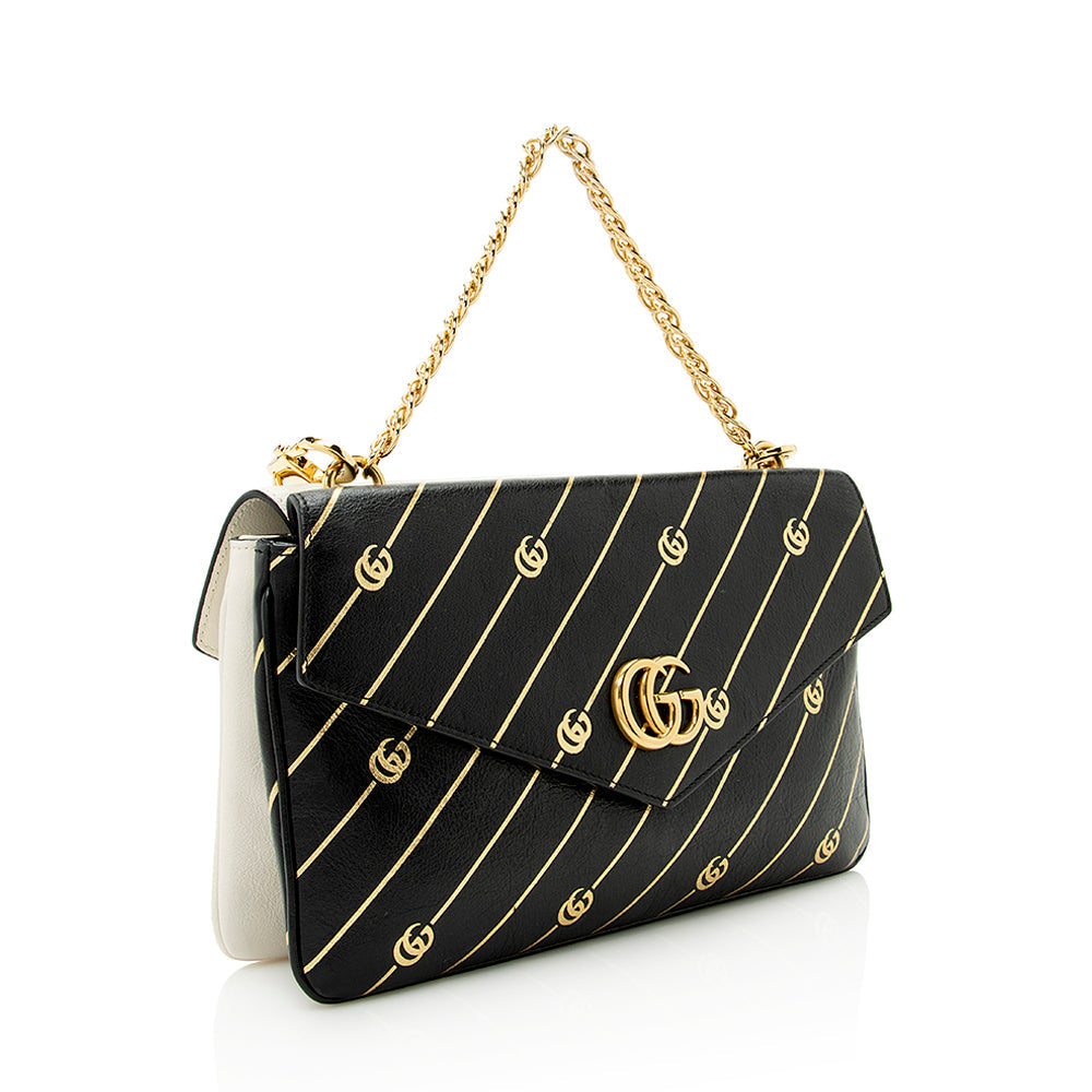 Gucci Diagonal Stipe Thiara Double SHF Calfskin Black White Crossbody Bag