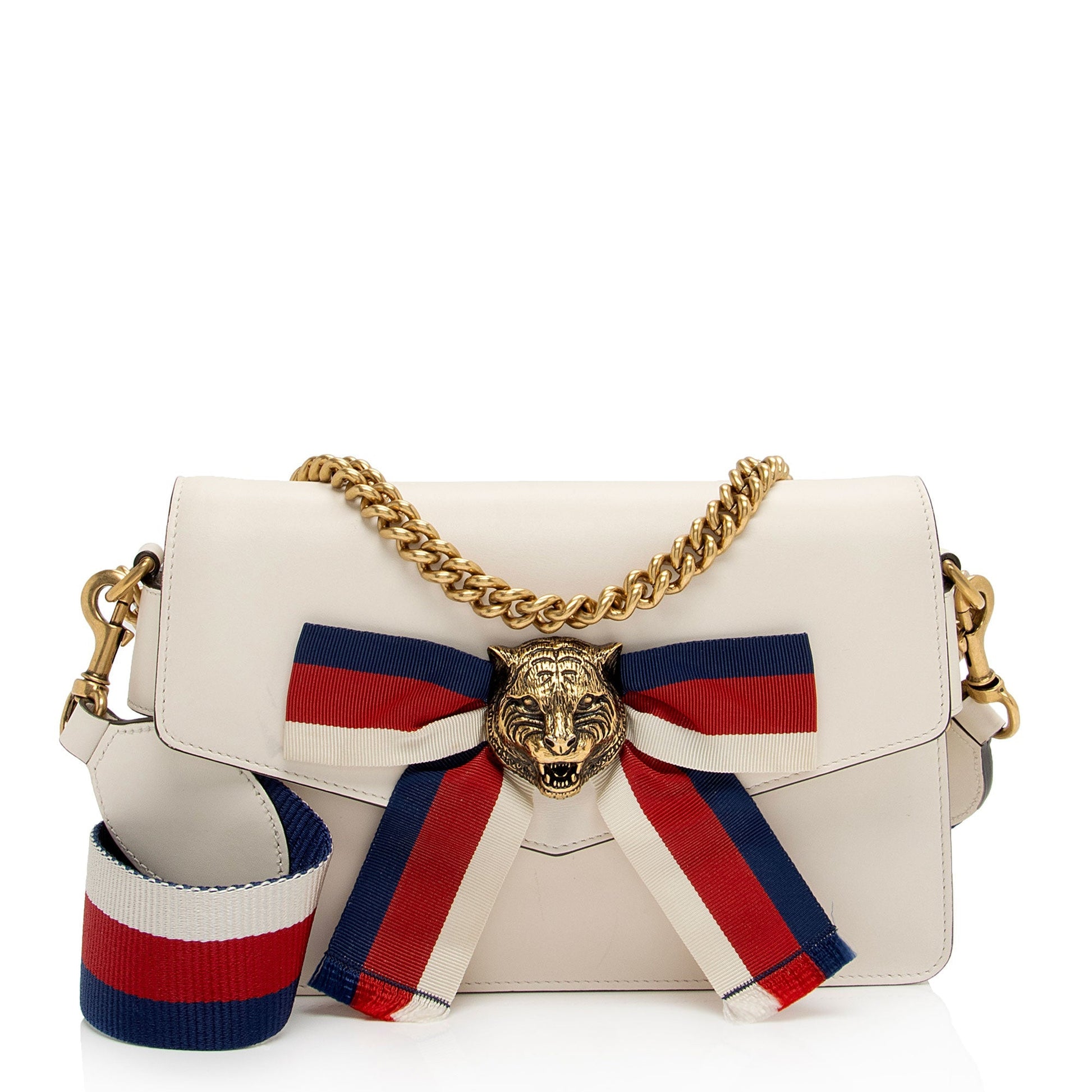 Gucci Tiger Broadway SHF-fnniLy Nylon Calfskin White Mini Crossbody Bag