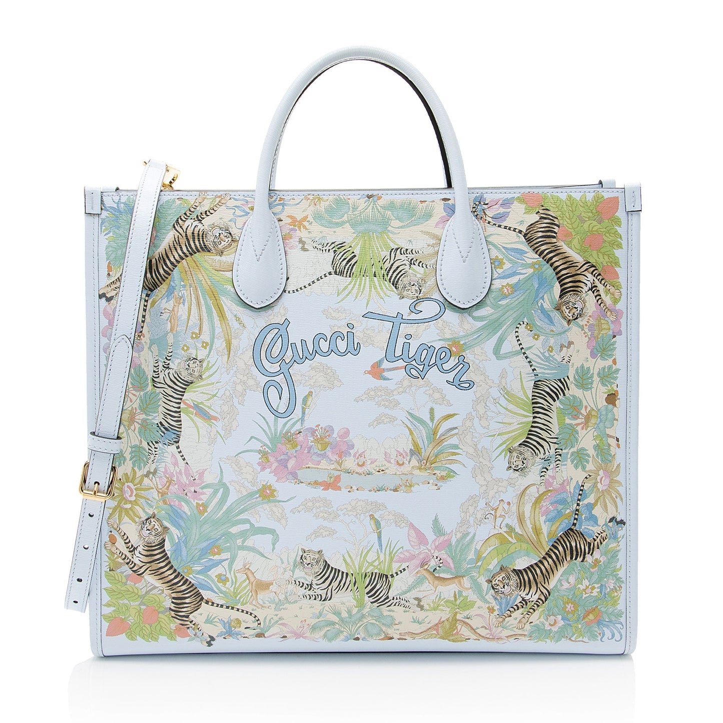 Gucci Shangai Tiger Print Calfskin Blue Medium Tote Bag