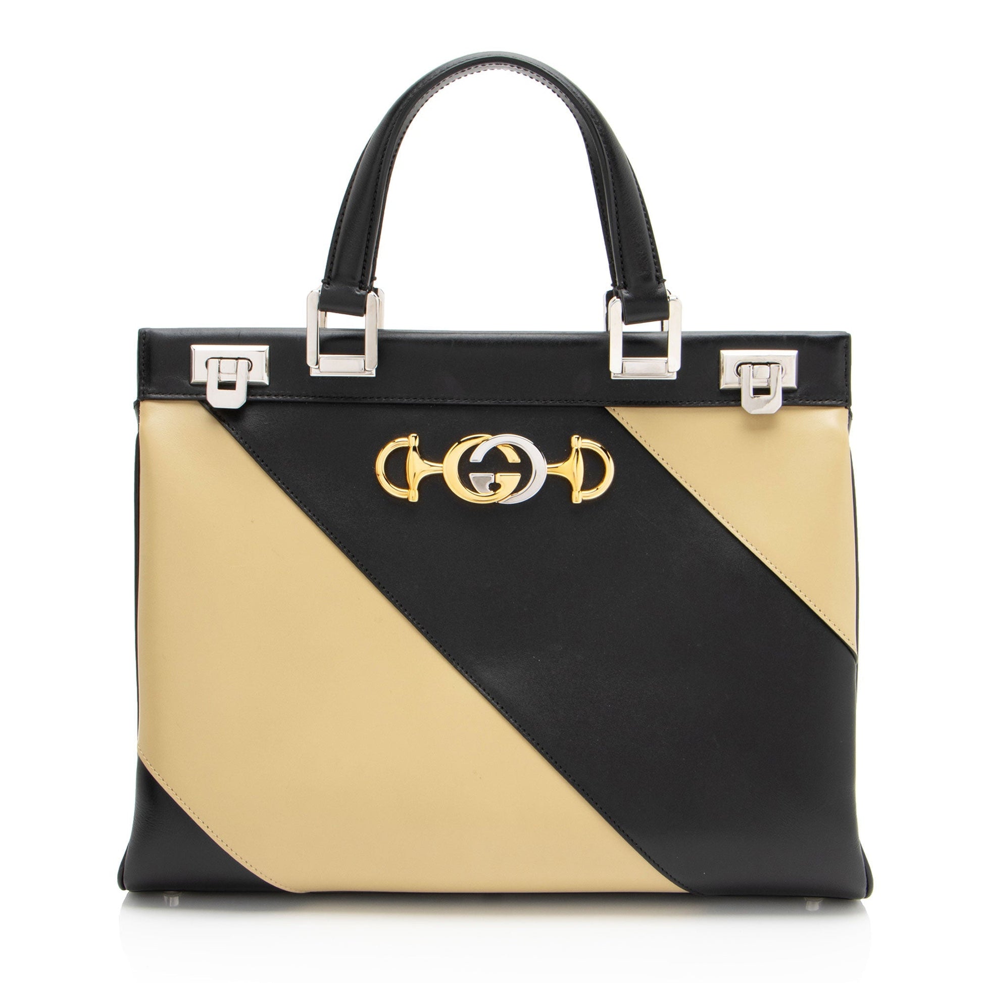 Gucci Zumi SHF-FajH8a Calfskin Black Brown Medium Tote Bag