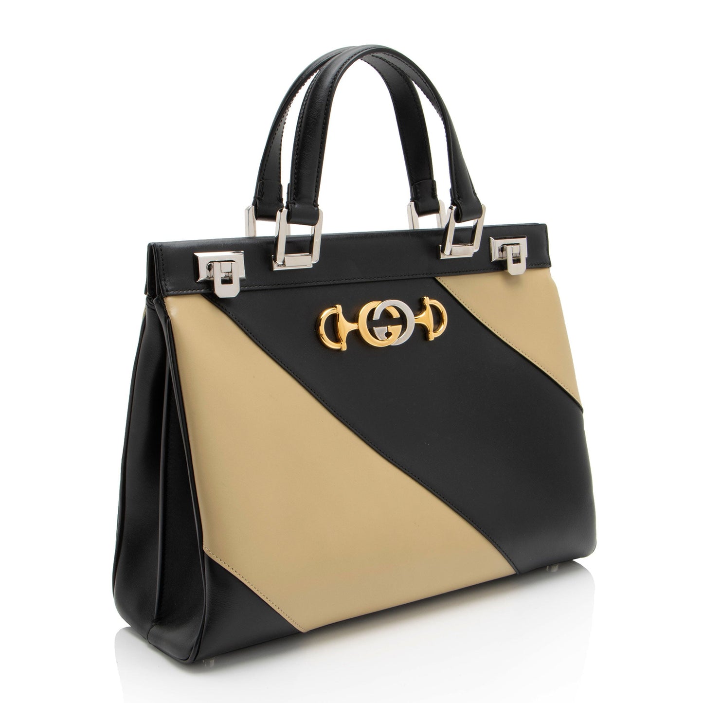 Gucci Zumi SHF-FajH8a Calfskin Black Brown Medium Tote Bag