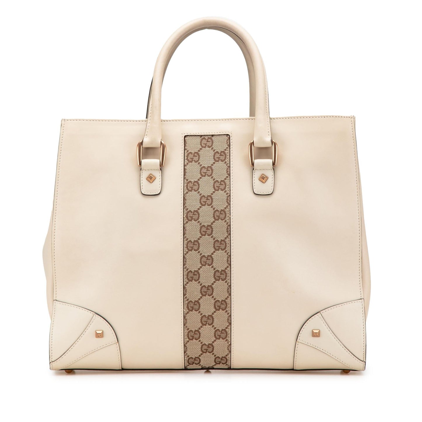 Gucci GG Nailhead Canvas Calf Calfskin White Tote Bag Nailhead Tote
