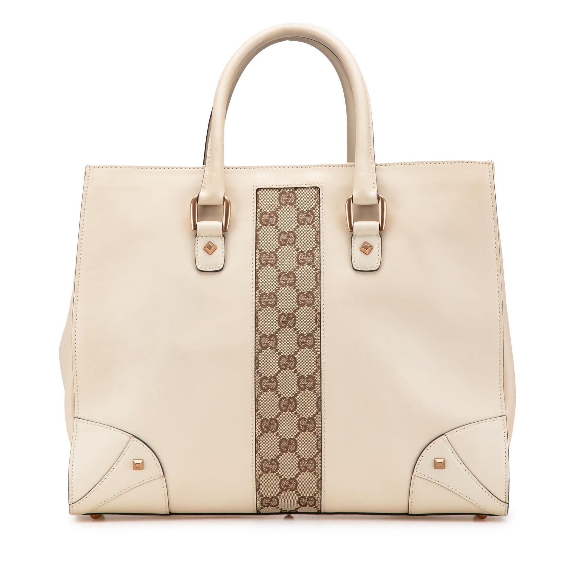 Gucci GG Nailhead Canvas Calf Calfskin White Tote Bag