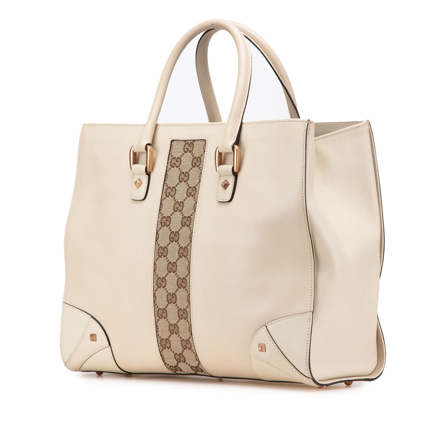 Gucci GG Nailhead Canvas Calf Calfskin White Tote Bag