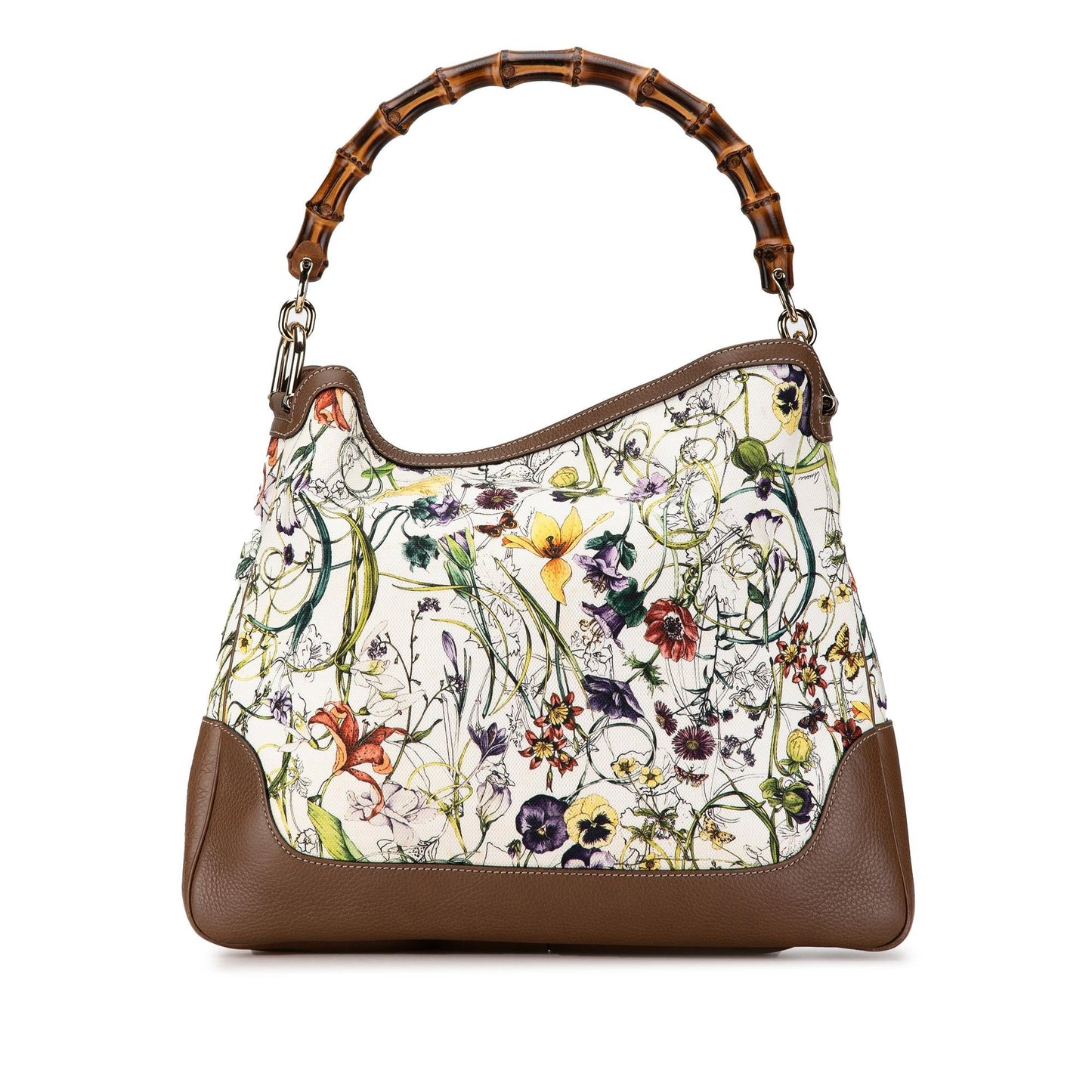 Gucci Bamboo Flora Diana SHG-8uP6Jf Canvas Calf White Satchel Bag