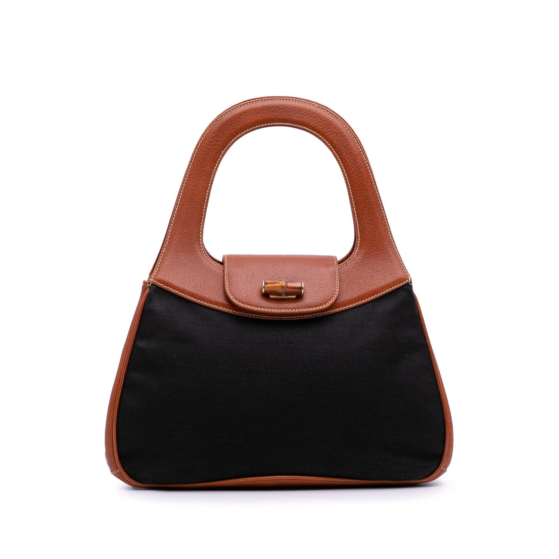 Gucci Bamboo Canvas Calf Black Satchel Bag