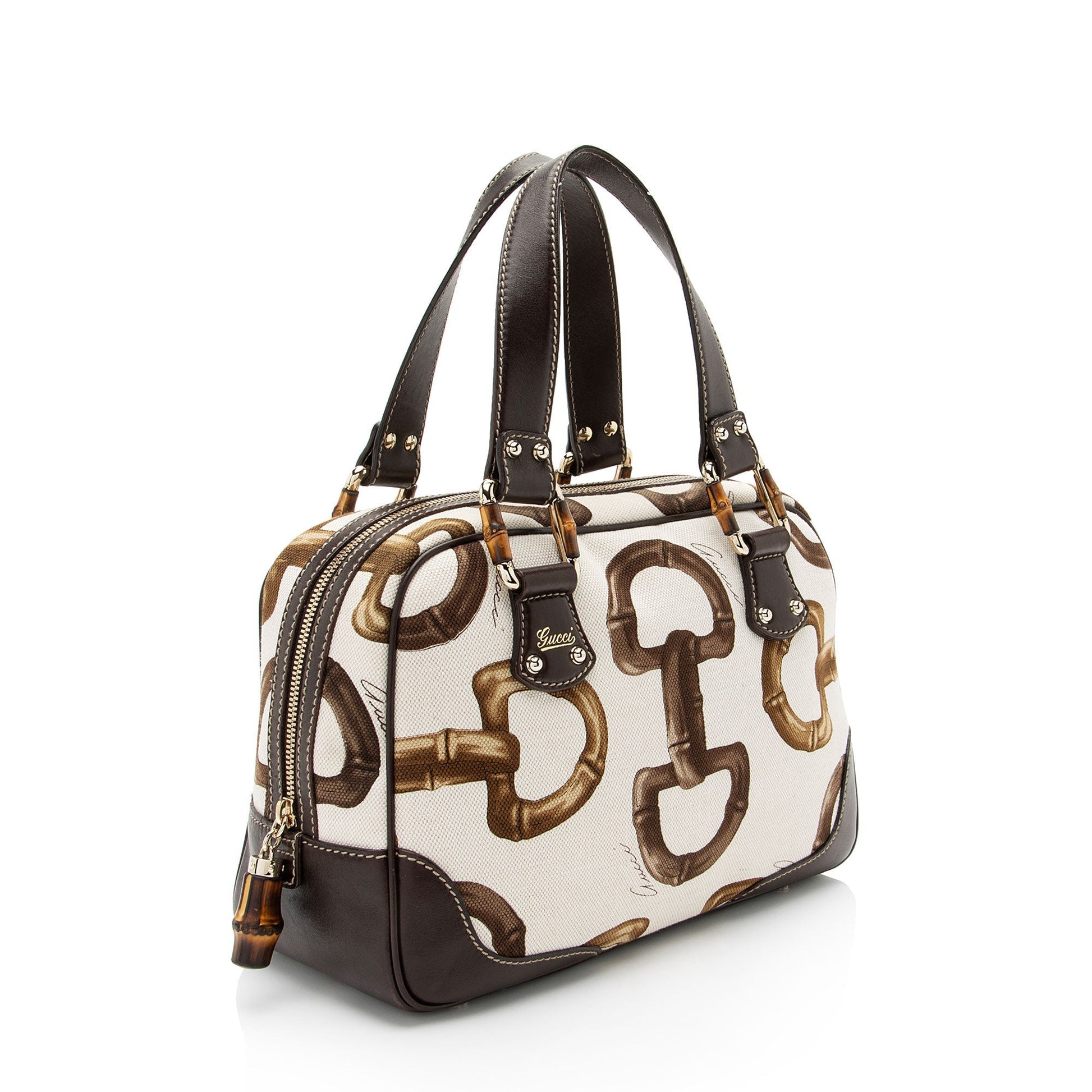 Gucci Horsebit Bamboo Canvas Travel Bag