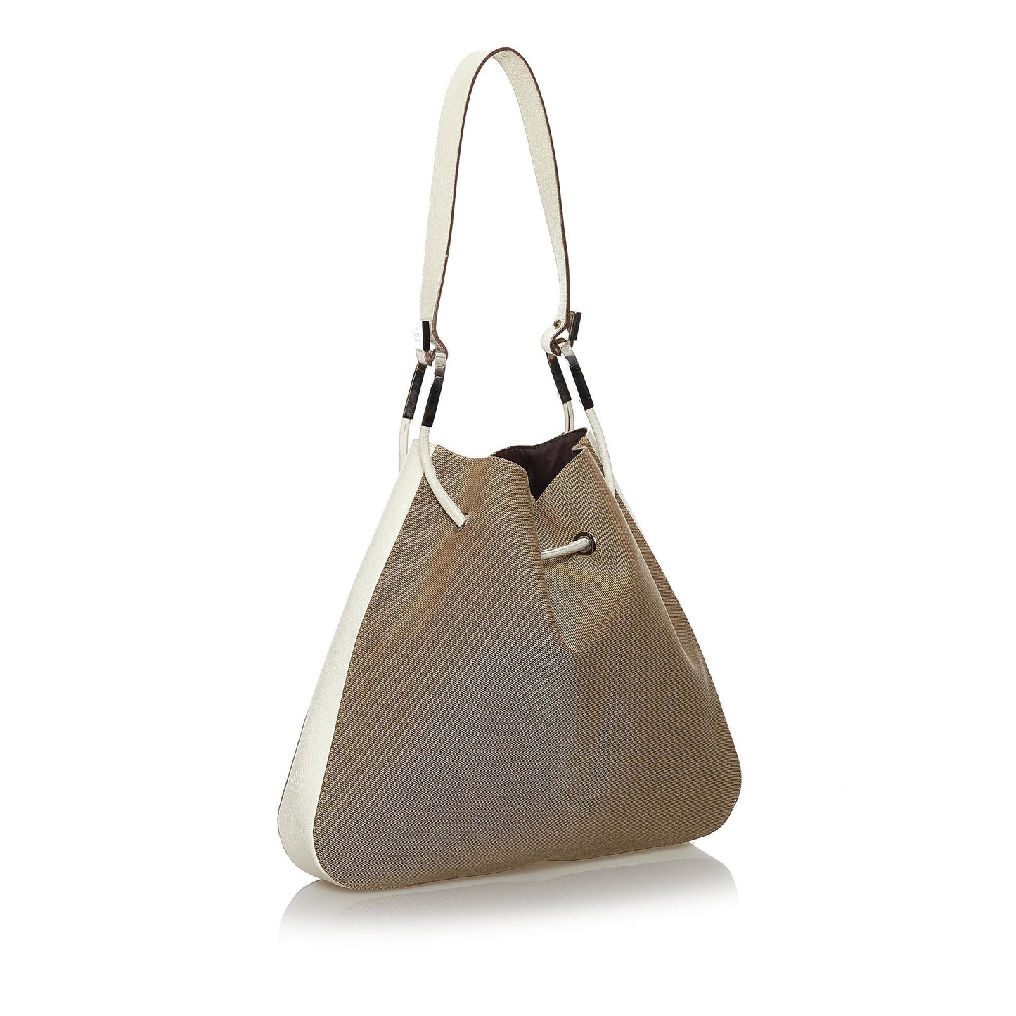 Gucci Drawstring SHG Canvas Calf White Brown Jewelry