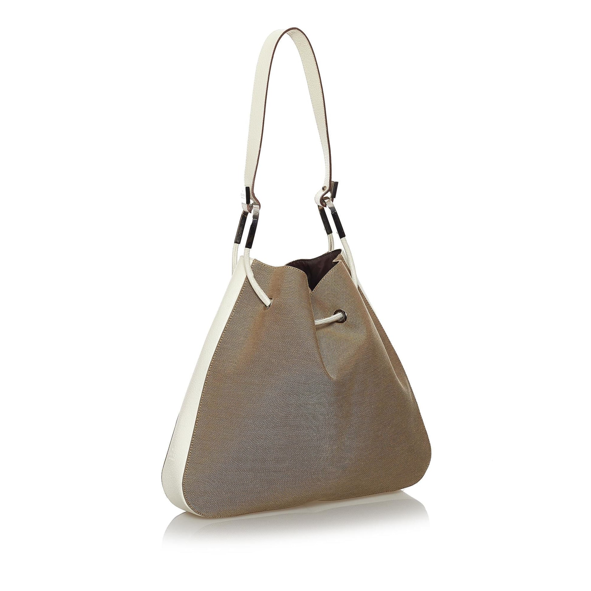 Gucci Drawstring SHG Canvas Calf White Brown Jewelry