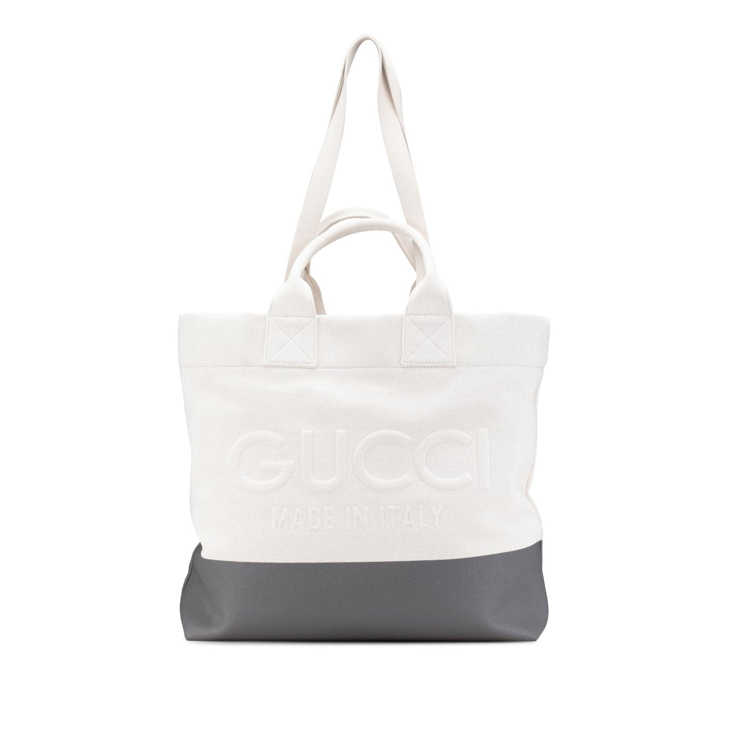 Gucci Embossed Canvas White Grey Logo Tote Bag