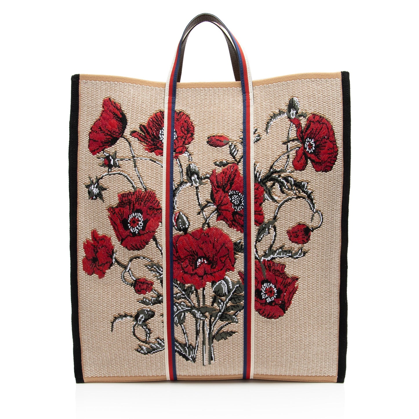 Gucci Embroidered Floral Vertical SHF-tGiQY1 Leather Canvas Nylon Black Tote Bag