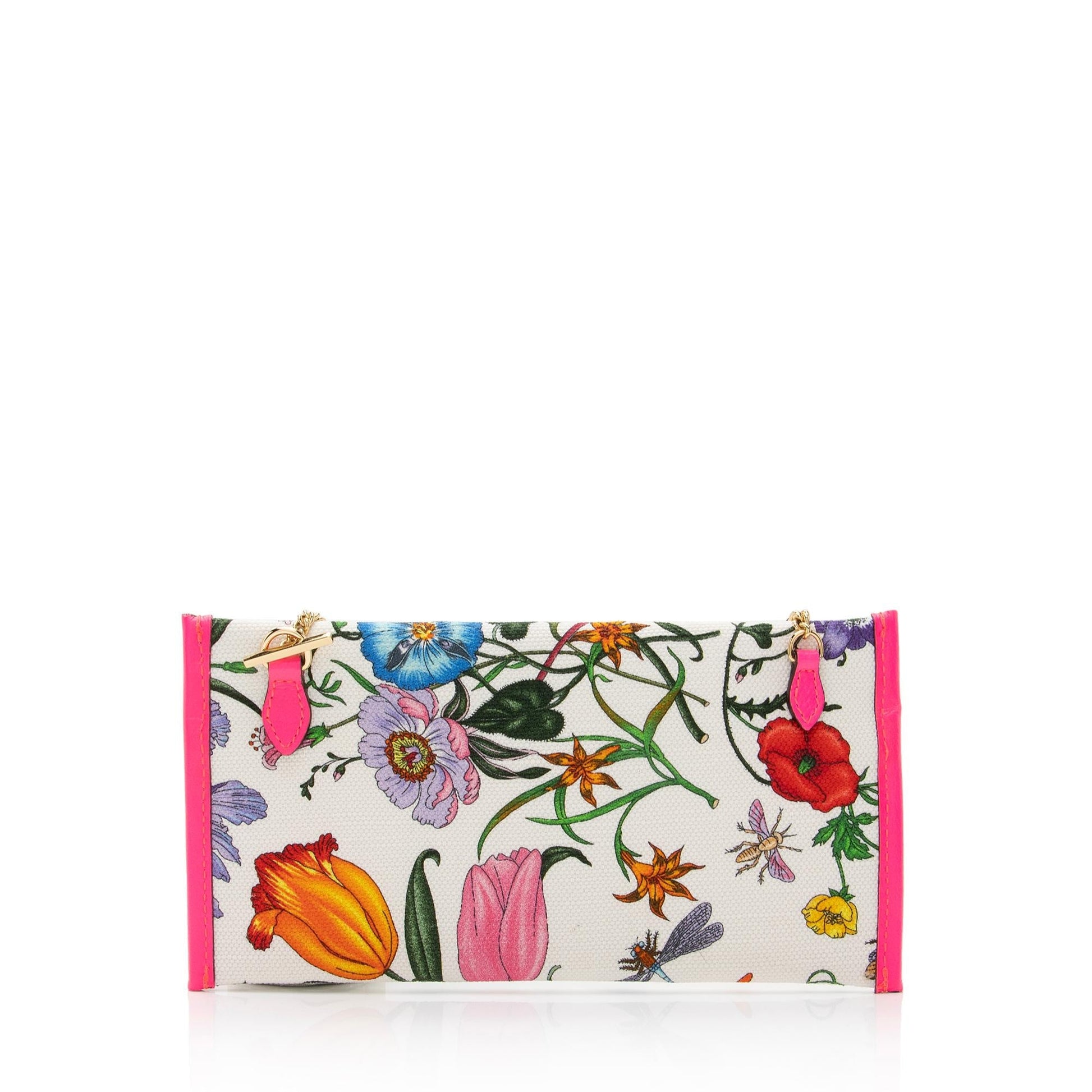 Gucci Flora Pochette SHF-QyfIqL Leather Canvas Pink Clutch Bag