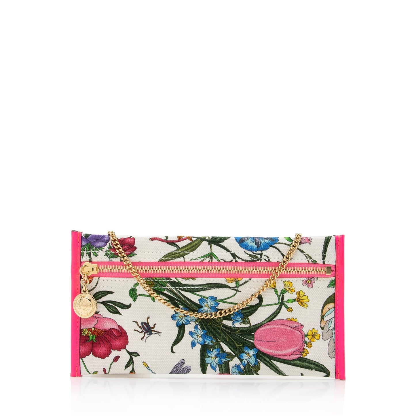 Gucci Flora Pochette SHF-QyfIqL Leather Canvas Pink Clutch Bag