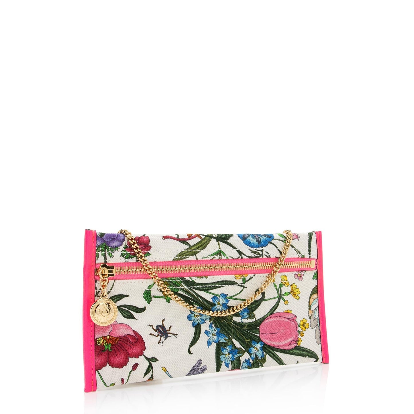 Gucci Flora Pochette SHF-QyfIqL Leather Canvas Pink Clutch Bag
