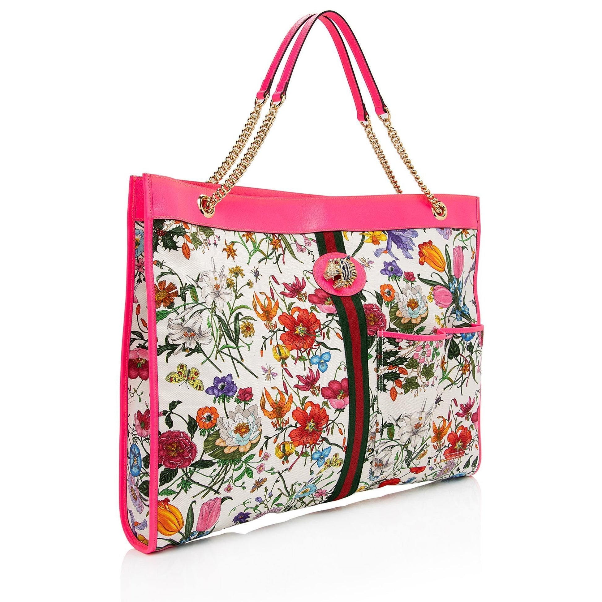 Gucci Flora Rajah Maxi SHF-3FjYSw Leather Canvas Nylon White Tote Bag