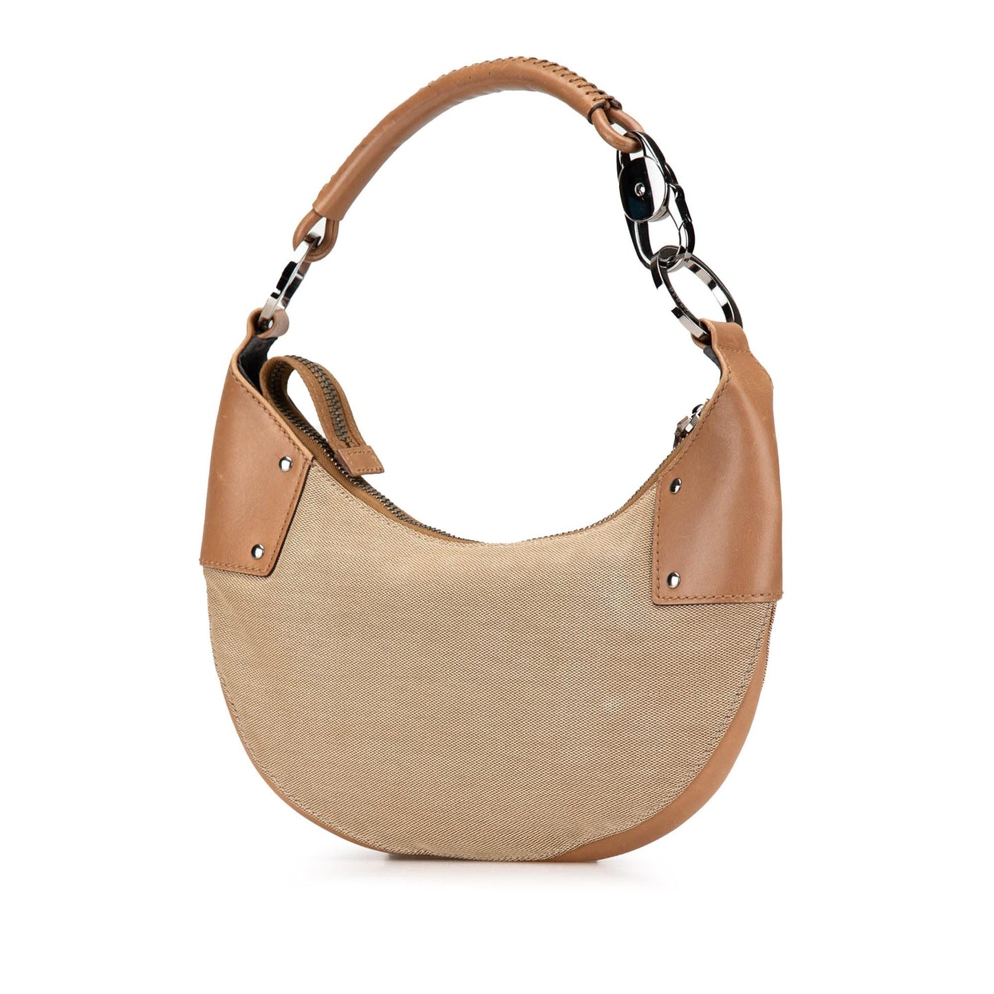 Gucci Half Moon Canvas Calf Brown Shoulder Bag