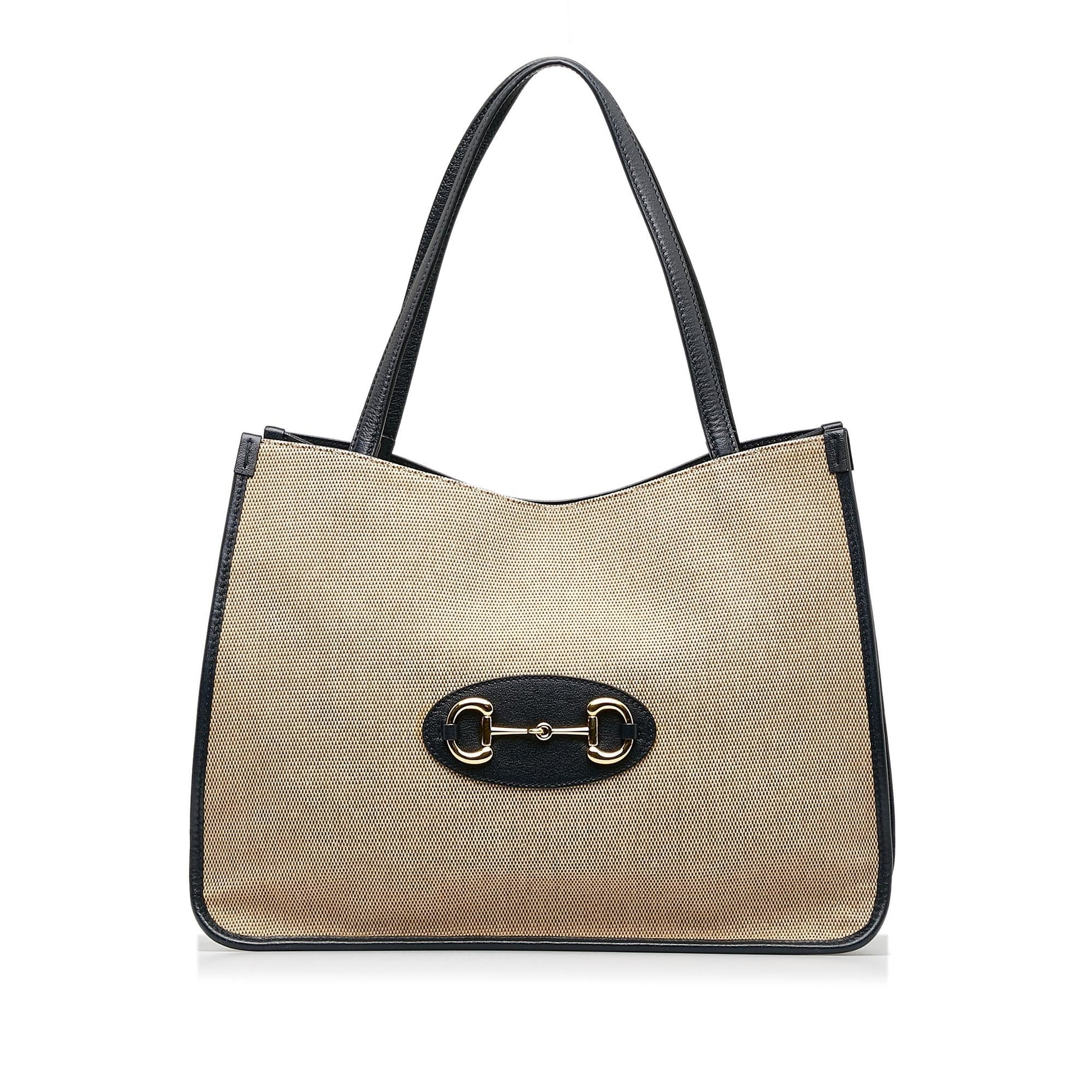Gucci Horsebit SHG-hEG9ve Canvas Calf Black Brown Tote Bag