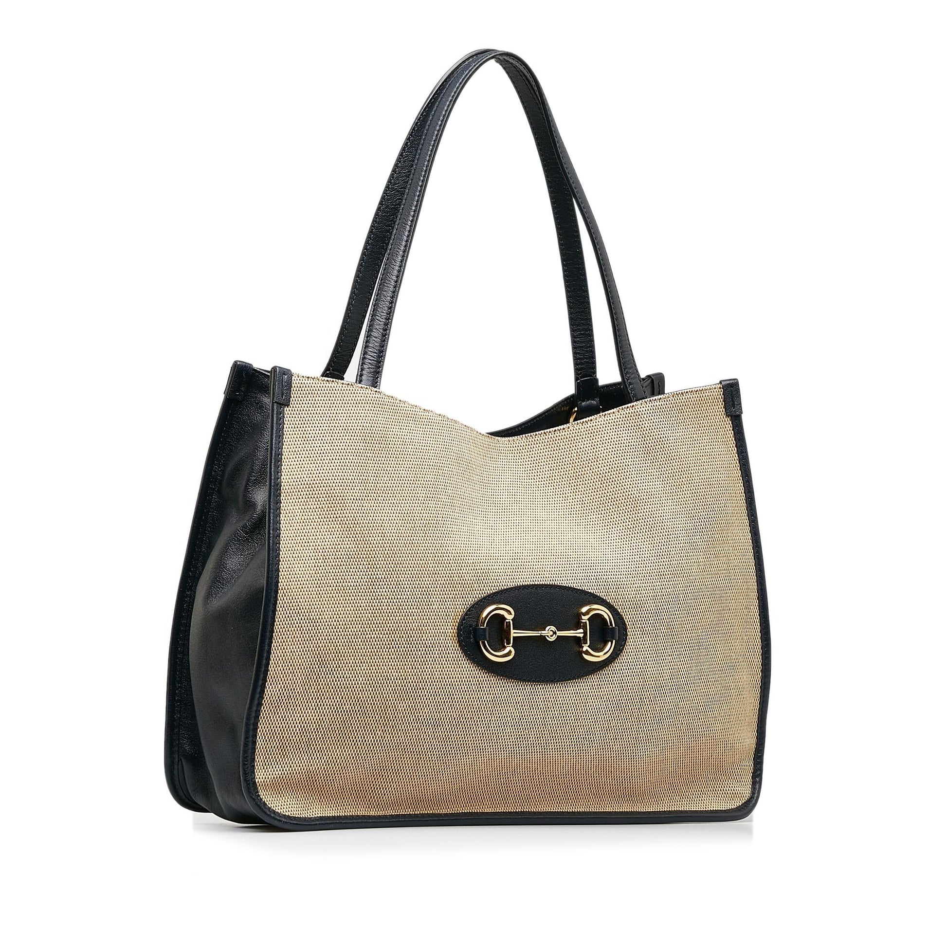 Gucci Horsebit SHG-hEG9ve Canvas Calf Black Brown Tote Bag