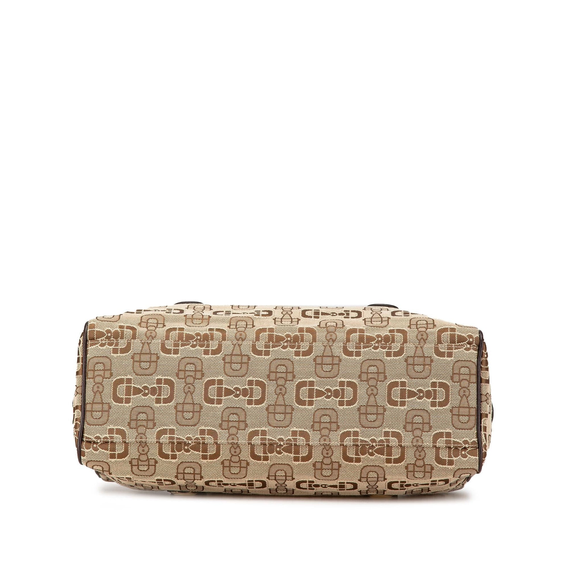 Gucci Horsebit Charmy Boston Canvas Calf Brown Satchel Bag Boston Bag