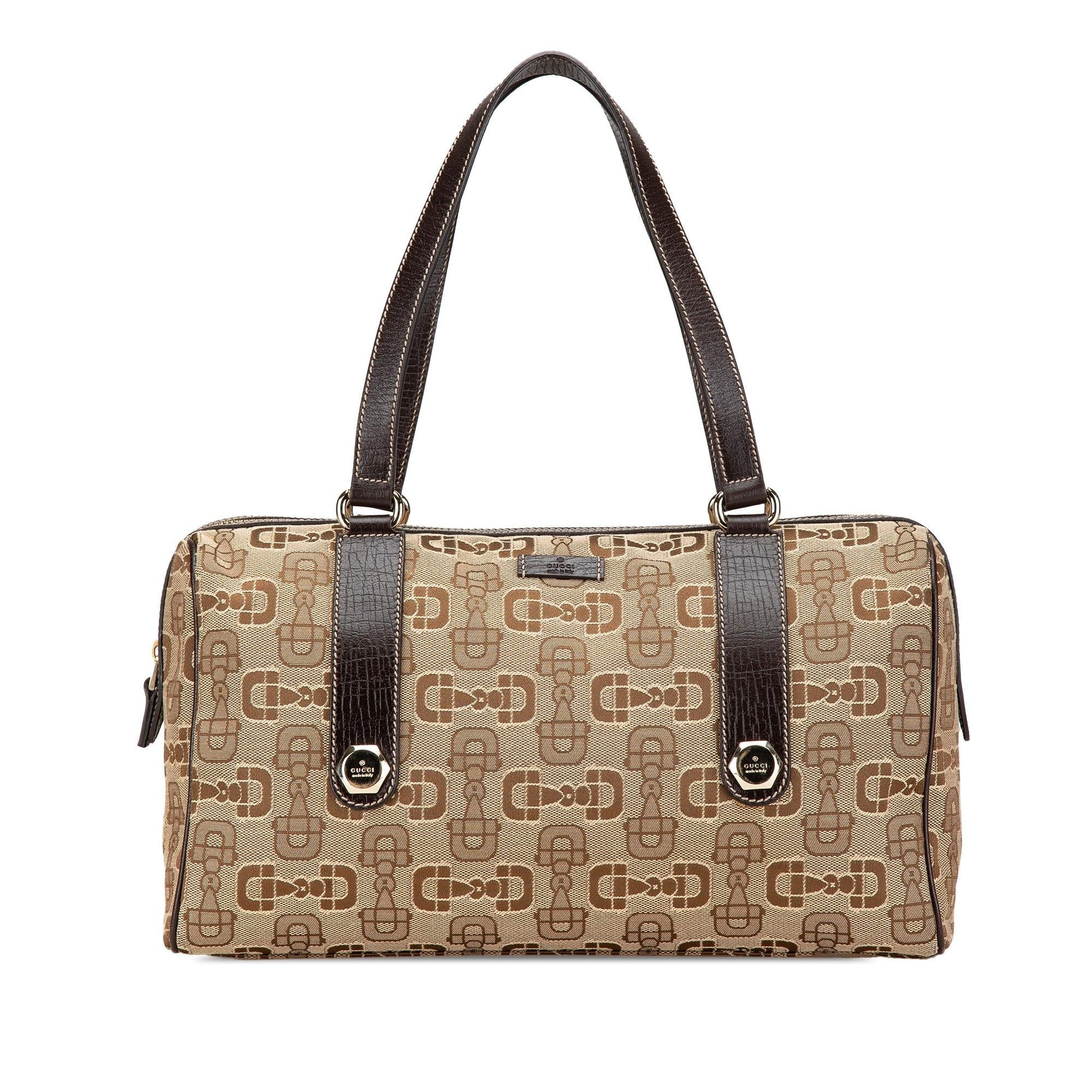 Gucci Horsebit Charmy Boston Canvas Brown Satchel Bag