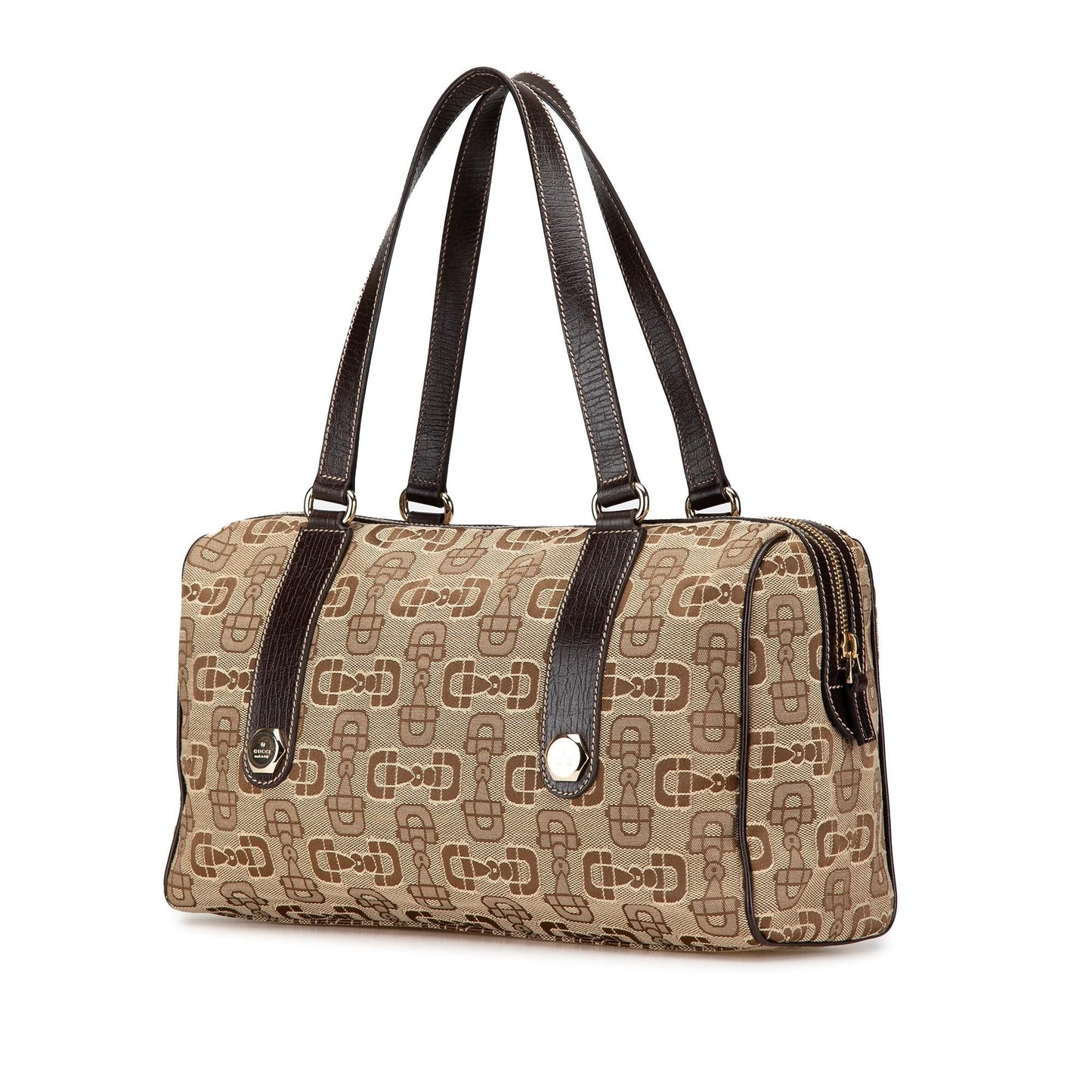 Gucci Horsebit Charmy Boston Canvas Calf Brown Satchel Bag
