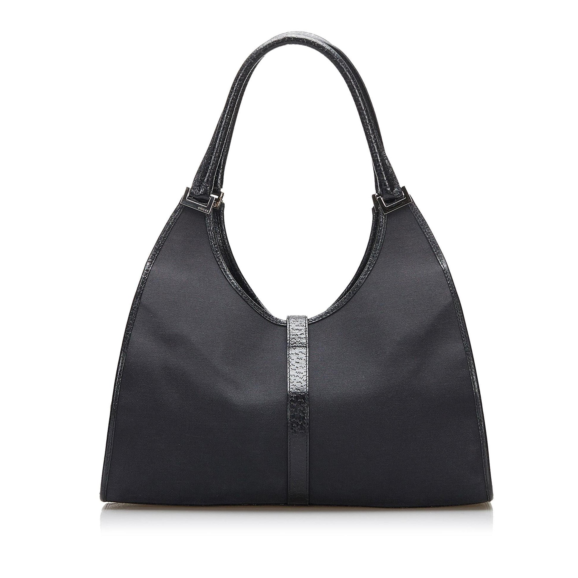 Gucci Jackie Bardot SHG-qdv9JI Canvas Black Satchel Bag