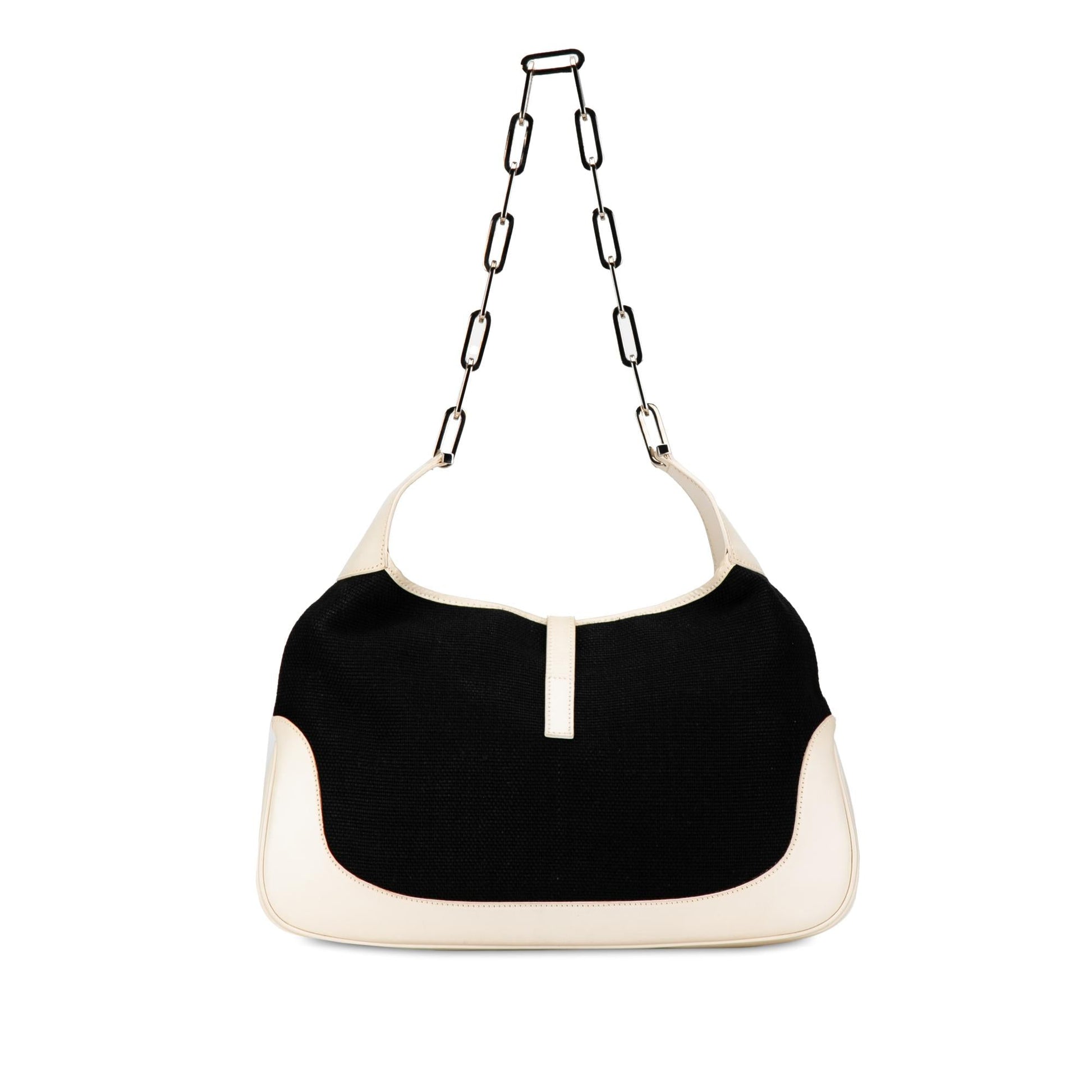 Gucci Jackie Chain SHG-MLndgI Canvas Calf Black White Shoulder Bag